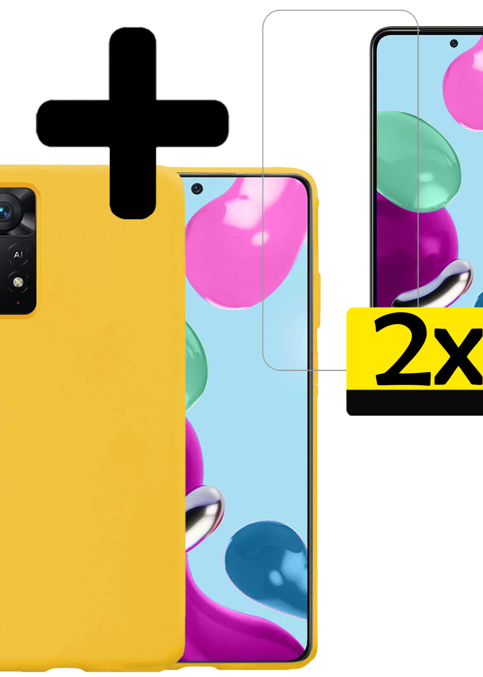 LUQ Hoesje Geschikt voor Xiaomi Redmi Note 11 Hoesje Siliconen Case Met 2x Screenprotector - Hoes Geschikt voor Xiaomi Redmi Note 11 Hoes Siliconen - Geel