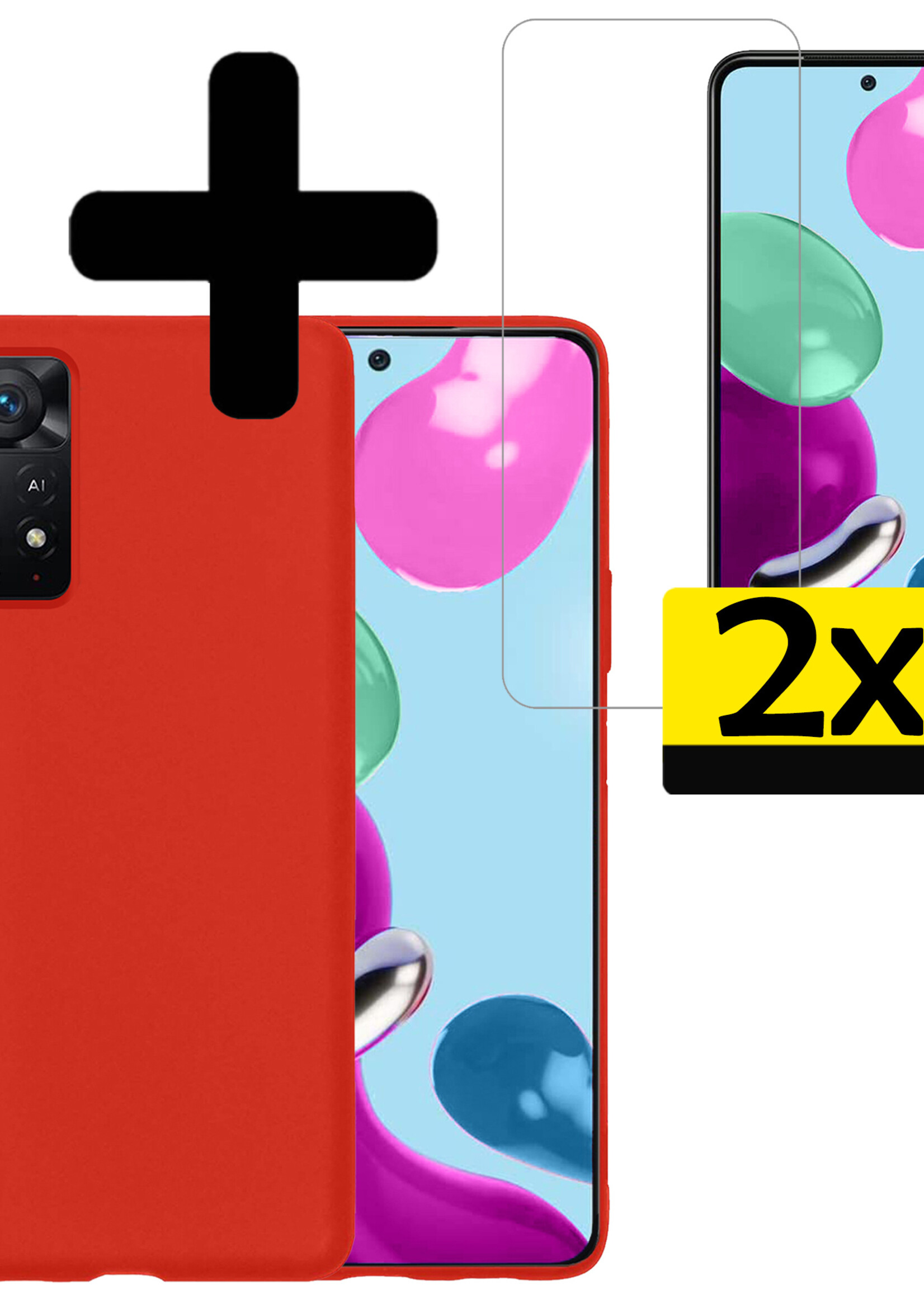 LUQ Hoesje Geschikt voor Xiaomi Redmi Note 11 Hoesje Siliconen Case Met 2x Screenprotector - Hoes Geschikt voor Xiaomi Redmi Note 11 Hoes Siliconen - Rood