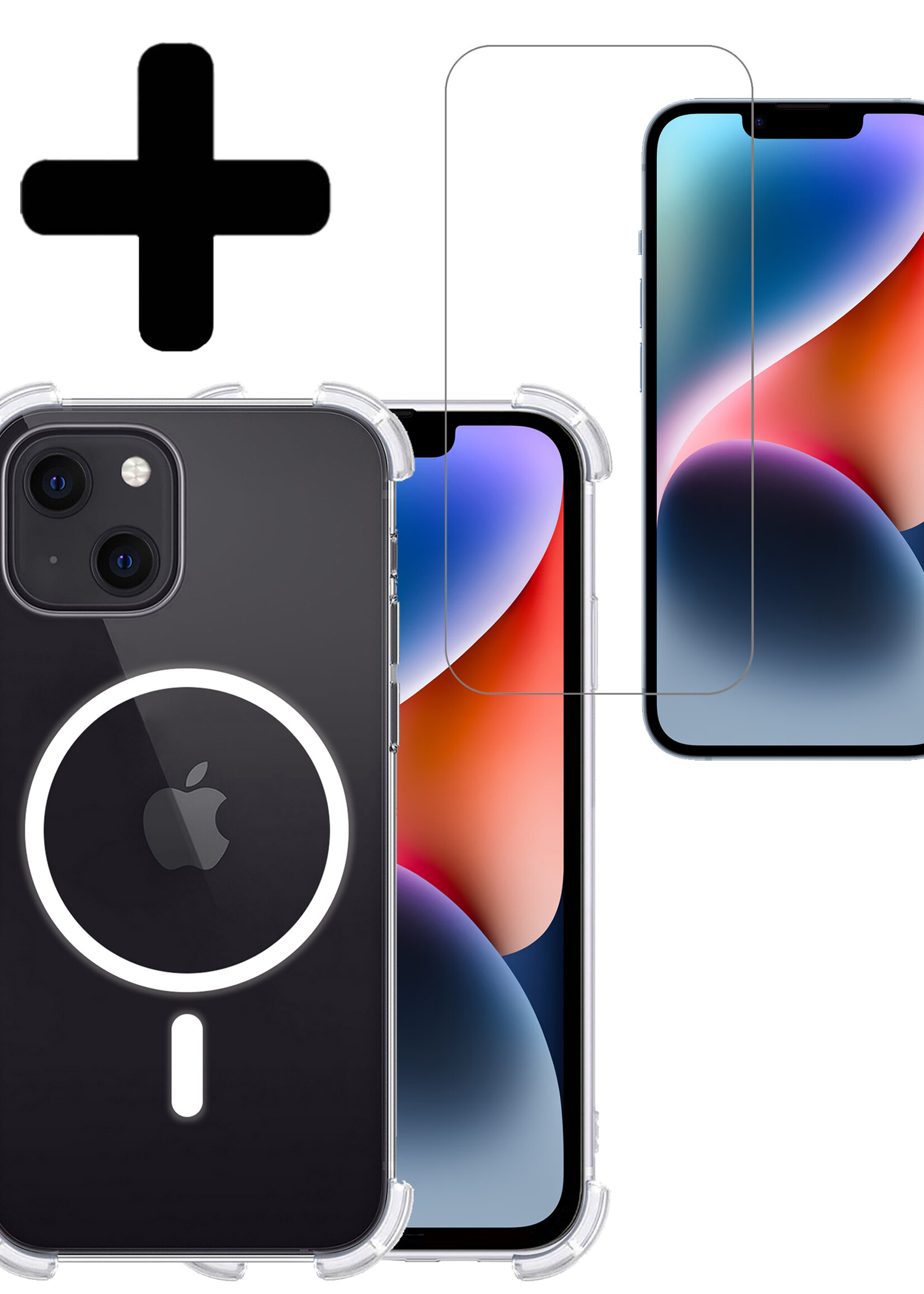 LUQ Hoesje Geschikt voor iPhone 14 Hoesje Geschikt voor Magsafe Siliconen Shock Proof Case Met Screenprotector - Transparant