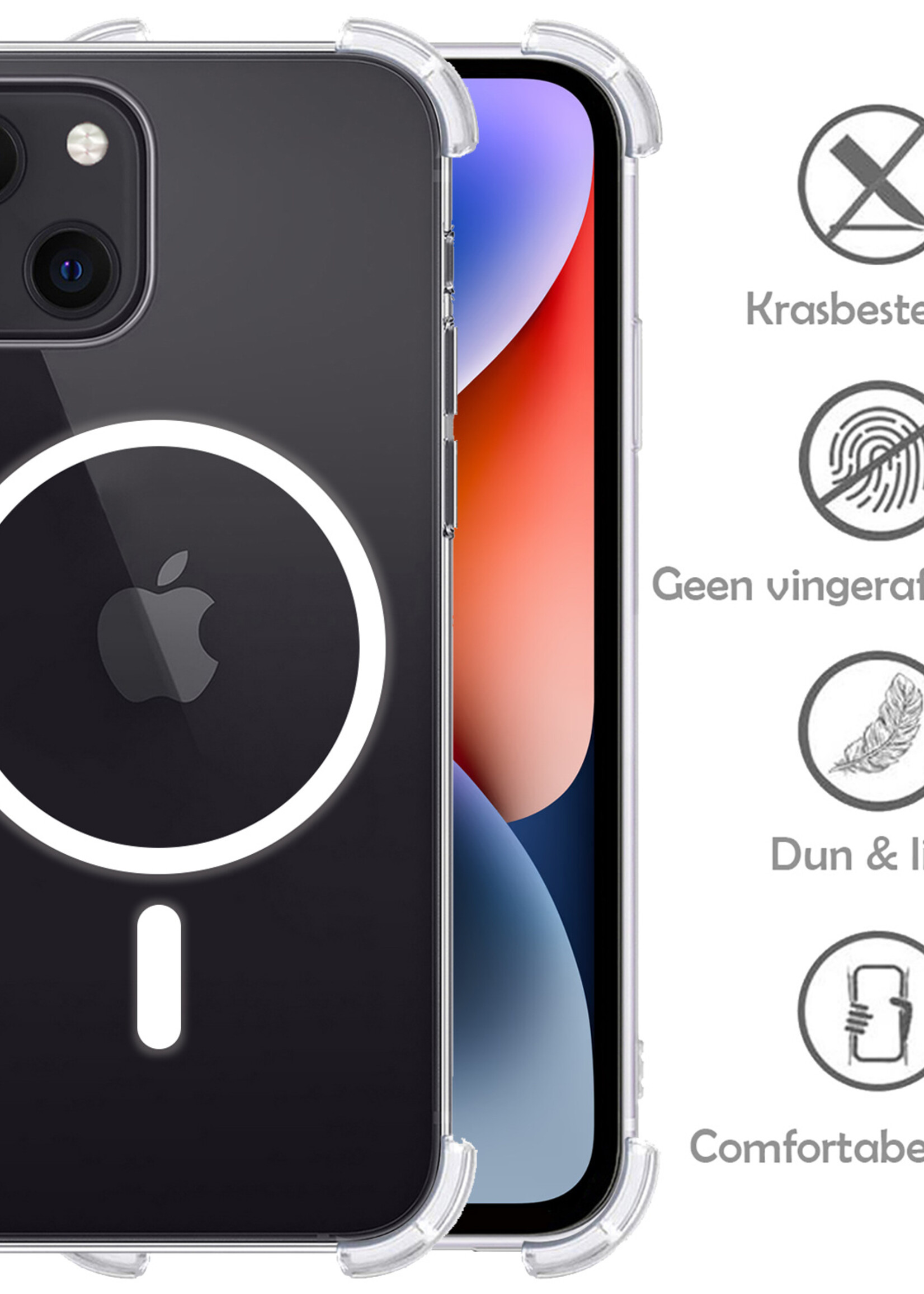 LUQ Hoesje Geschikt voor iPhone 14 Hoesje Geschikt voor Magsafe Siliconen Shock Proof Case Met 2x Screenprotector - Transparant