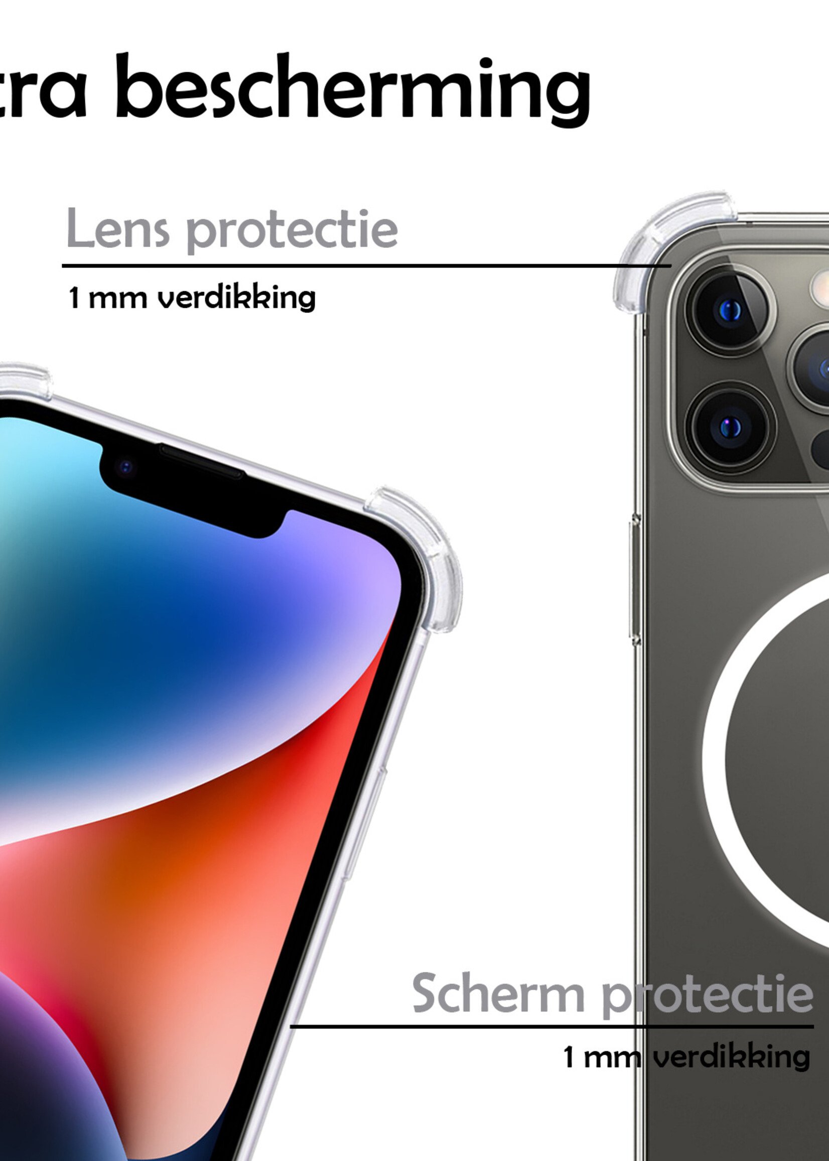 LUQ Hoesje Geschikt voor iPhone 14 Pro Hoesje Geschikt voor Magsafe Siliconen Shock Proof Case Met 2x Screenprotector - Transparant