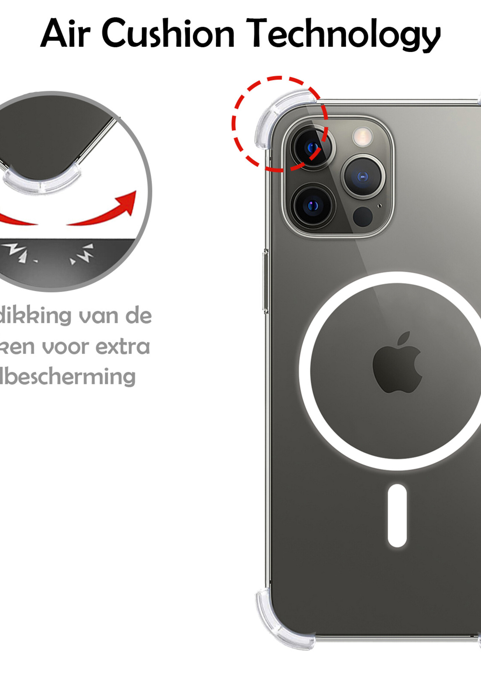 LUQ Hoesje Geschikt voor iPhone 14 Pro Hoesje Geschikt voor Magsafe Siliconen Shock Proof Case Met 2x Screenprotector - Transparant