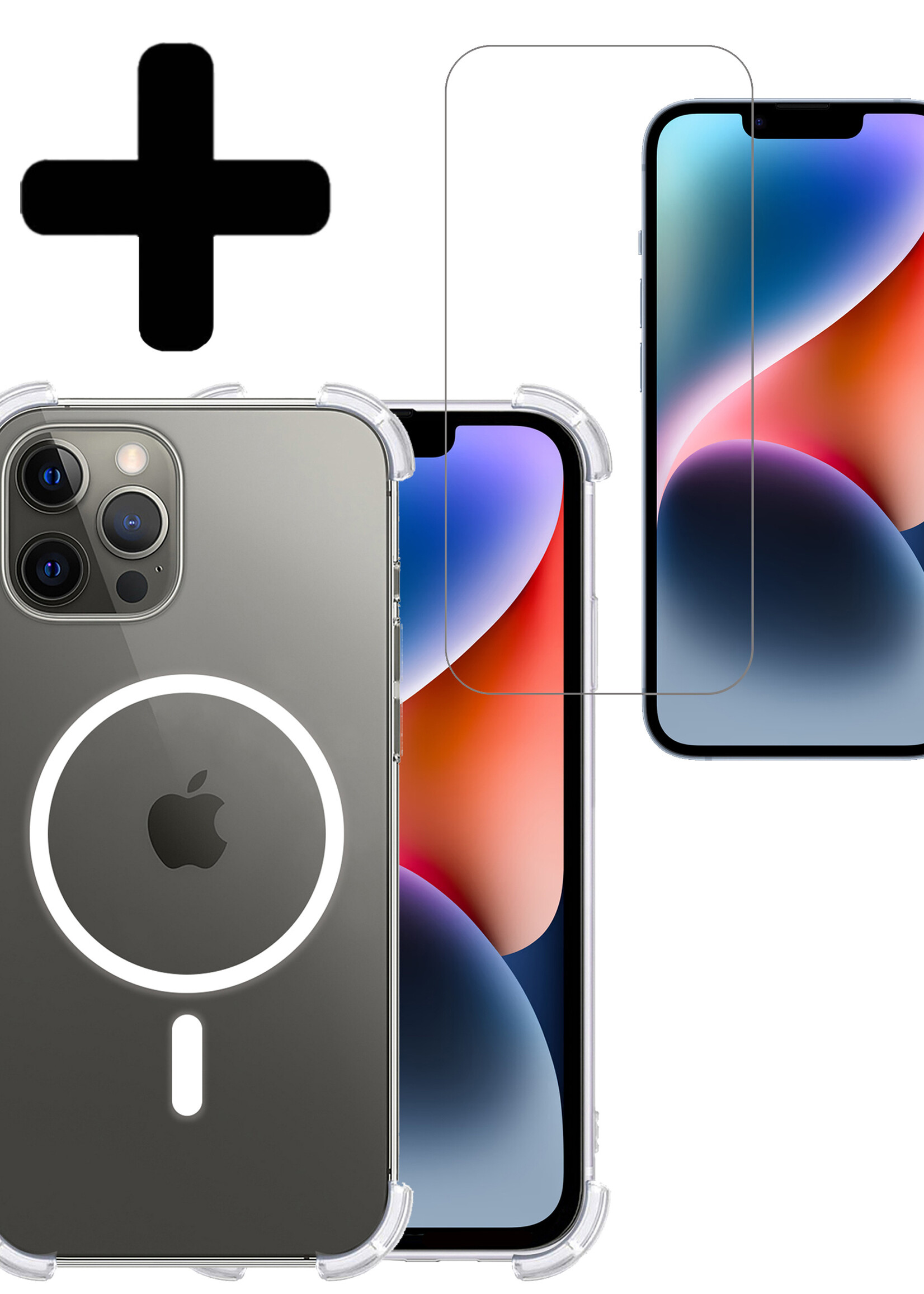 LUQ Hoesje Geschikt voor iPhone 14 Pro Max Hoesje Geschikt voor Magsafe Siliconen Shock Proof Case Met Screenprotector - Transparant