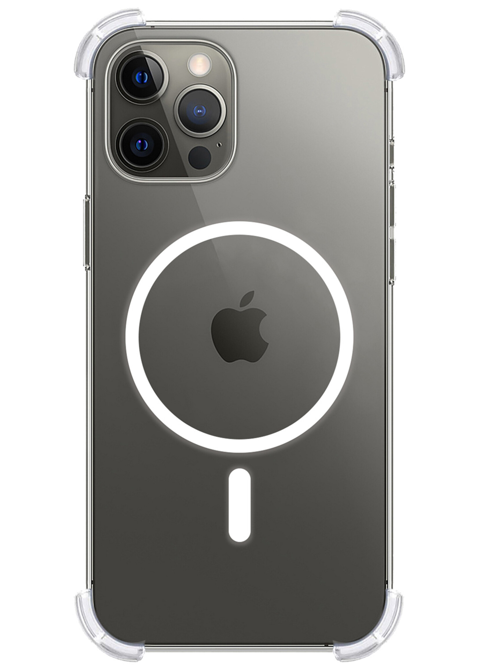 LUQ Hoesje Geschikt voor iPhone 14 Pro Max Hoesje Geschikt voor Magsafe Siliconen Shock Proof Case Met 2x Screenprotector - Transparant