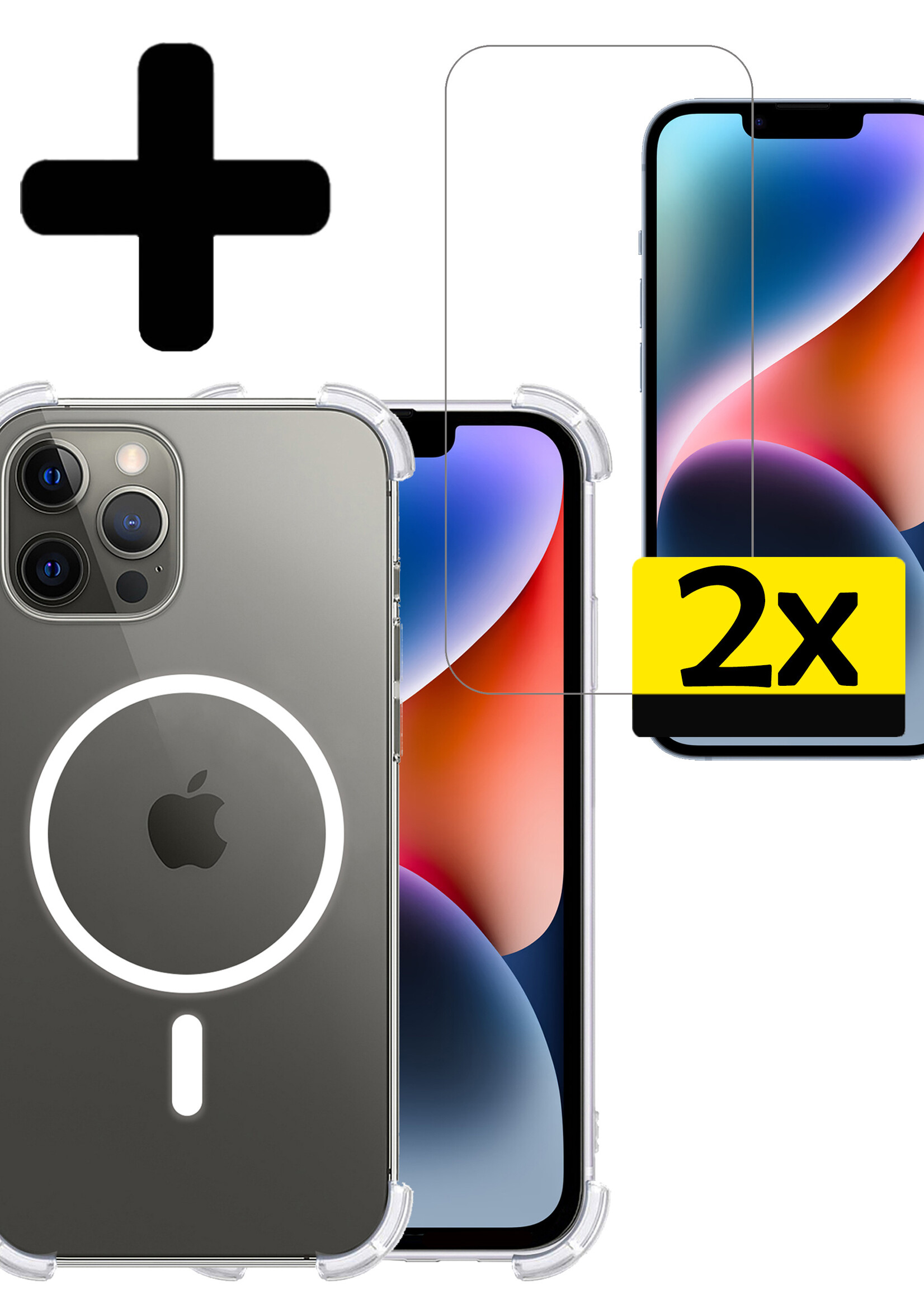 LUQ Hoesje Geschikt voor iPhone 14 Pro Max Hoesje Geschikt voor Magsafe Siliconen Shock Proof Case Met 2x Screenprotector - Transparant