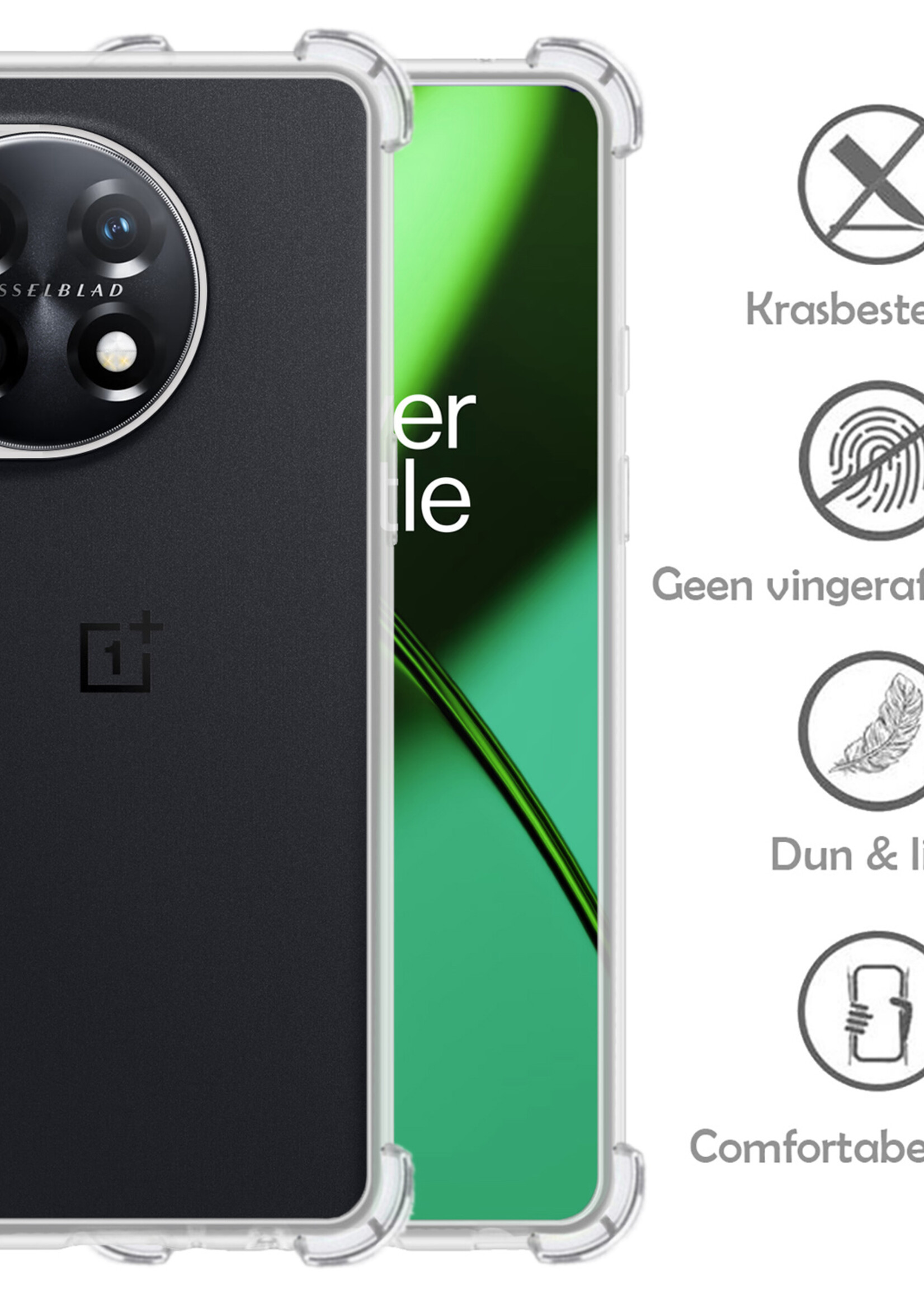 LUQ Hoesje Geschikt voor OnePlus 11 Hoesje Shockproof Case Siliconen Met Screenprotector - Hoes Geschikt voor OnePlus 11 Hoes Cover Siliconen - Transparant
