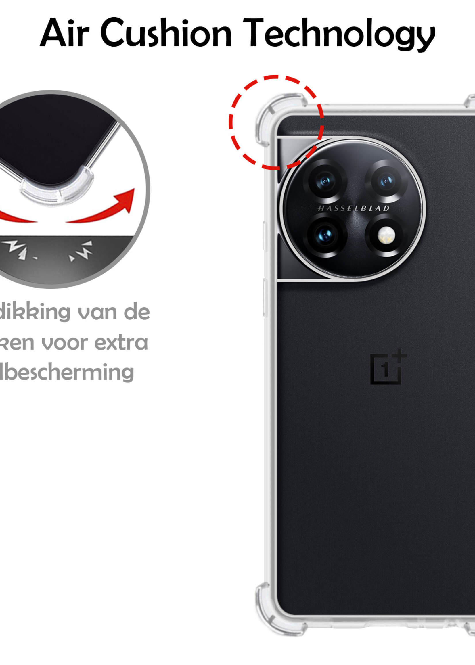 LUQ Hoesje Geschikt voor OnePlus 11 Hoesje Shockproof Case Siliconen Met Screenprotector - Hoes Geschikt voor OnePlus 11 Hoes Cover Siliconen - Transparant