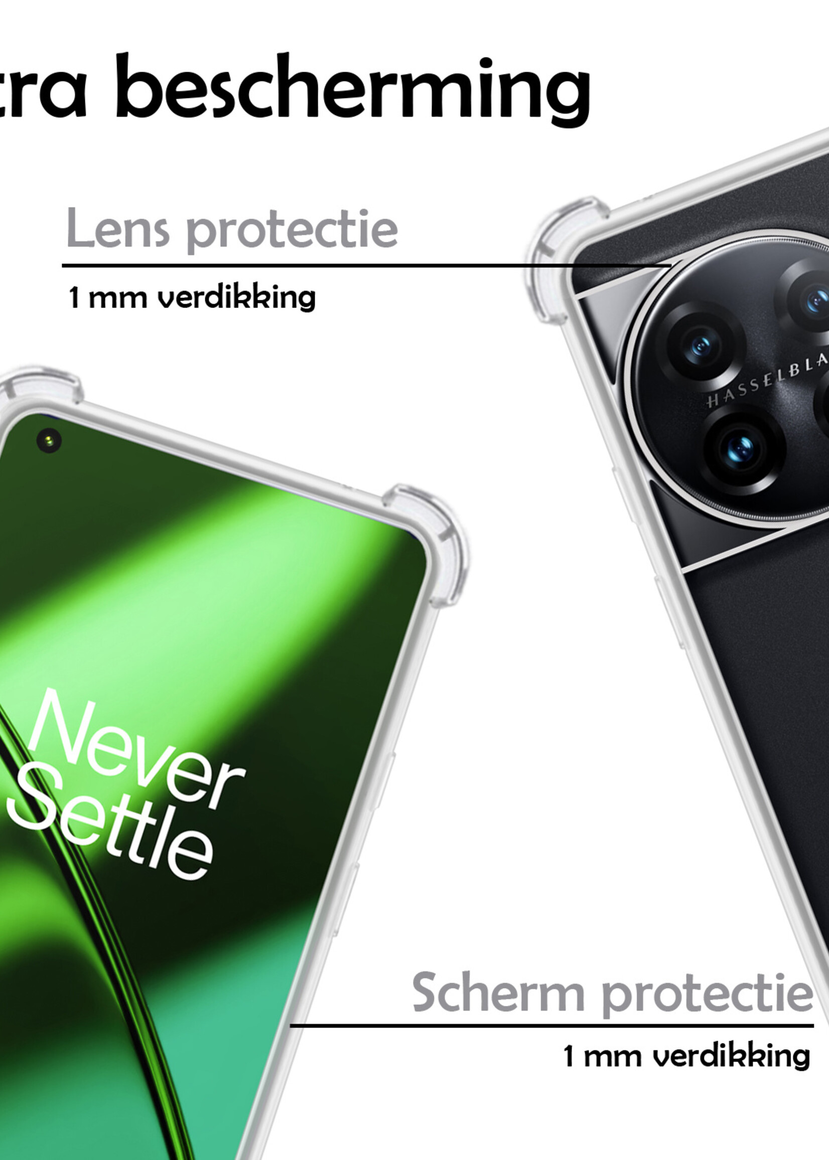 LUQ Hoesje Geschikt voor OnePlus 11 Hoesje Shockproof Case Siliconen Met 2x Screenprotector - Hoes Geschikt voor OnePlus 11 Hoes Cover Siliconen - Transparant