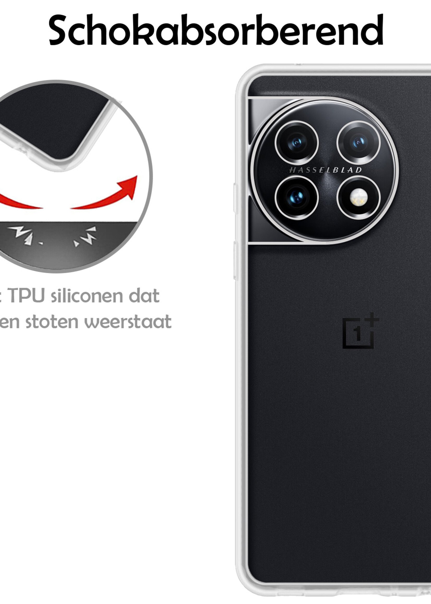 LUQ Hoesje Geschikt voor OnePlus 11 Hoesje Siliconen Case - Hoes Geschikt voor OnePlus 11 Hoes Siliconen - Transparant - 2 Stuks