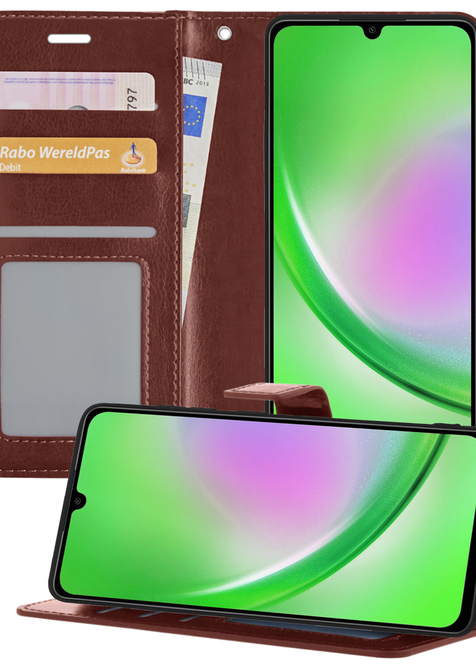 LUQ Hoesje Geschikt voor Samsung A34 Hoesje Book Case Hoes Wallet Cover - Hoes Geschikt voor Samsung Galaxy A34 Hoesje Bookcase Hoes - Bruin