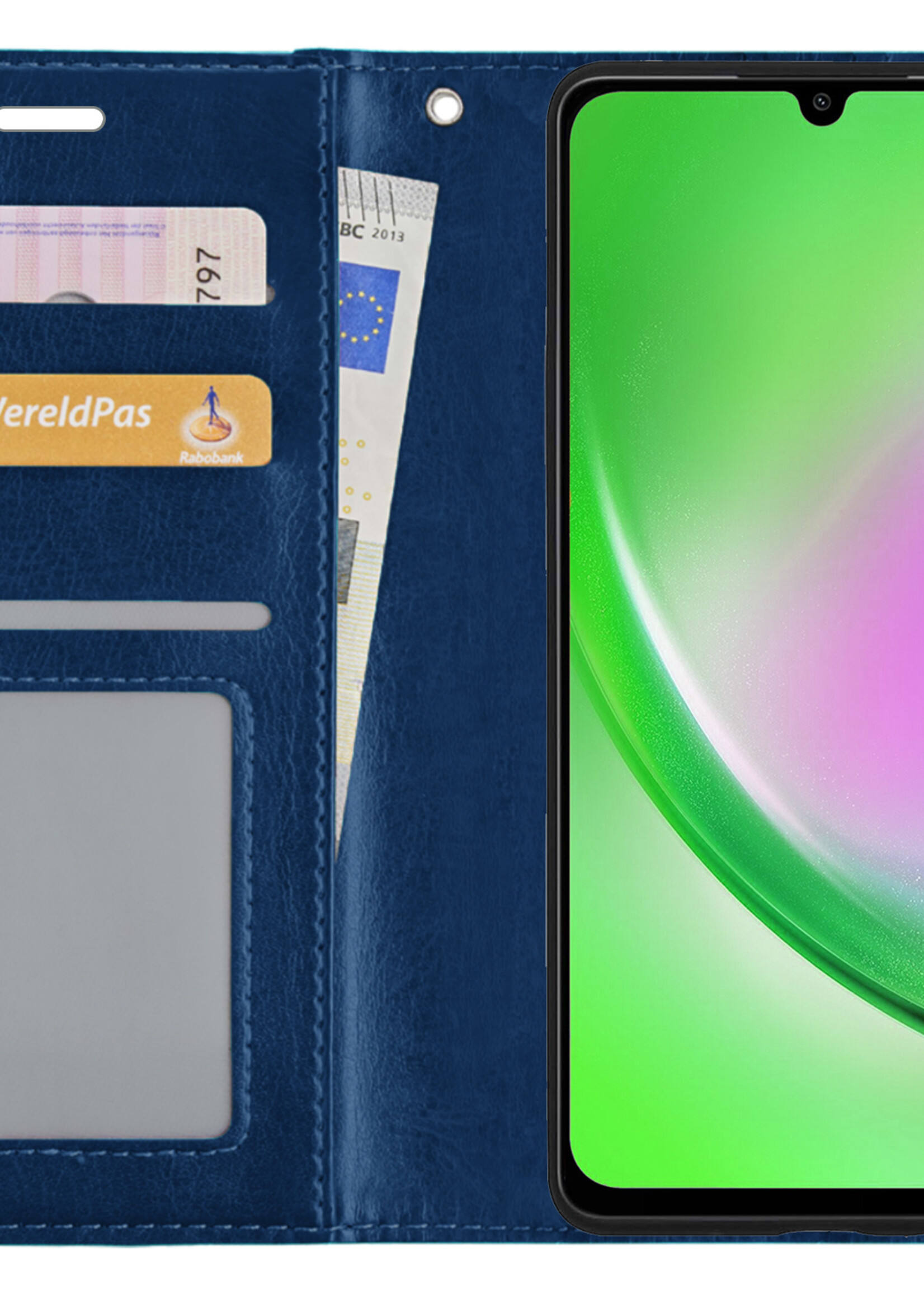 LUQ Hoesje Geschikt voor Samsung A34 Hoesje Book Case Hoes Wallet Cover - Hoes Geschikt voor Samsung Galaxy A34 Hoesje Bookcase Hoes - Donkerblauw