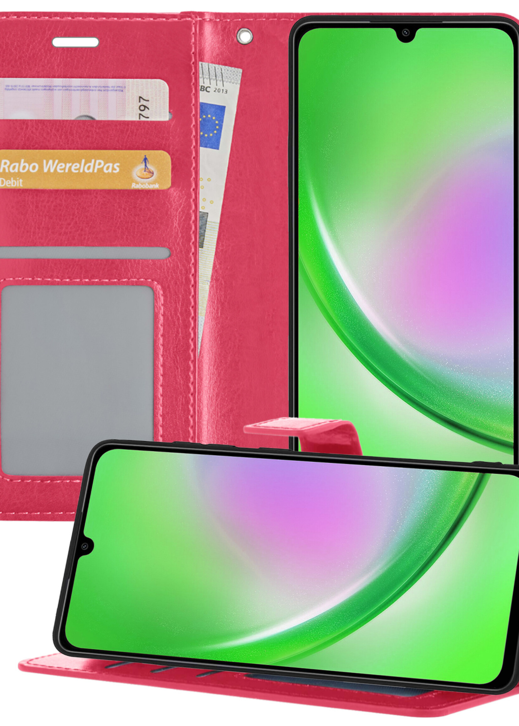 LUQ Hoesje Geschikt voor Samsung A34 Hoesje Book Case Hoes Wallet Cover - Hoes Geschikt voor Samsung Galaxy A34 Hoesje Bookcase Hoes - Donkerroze