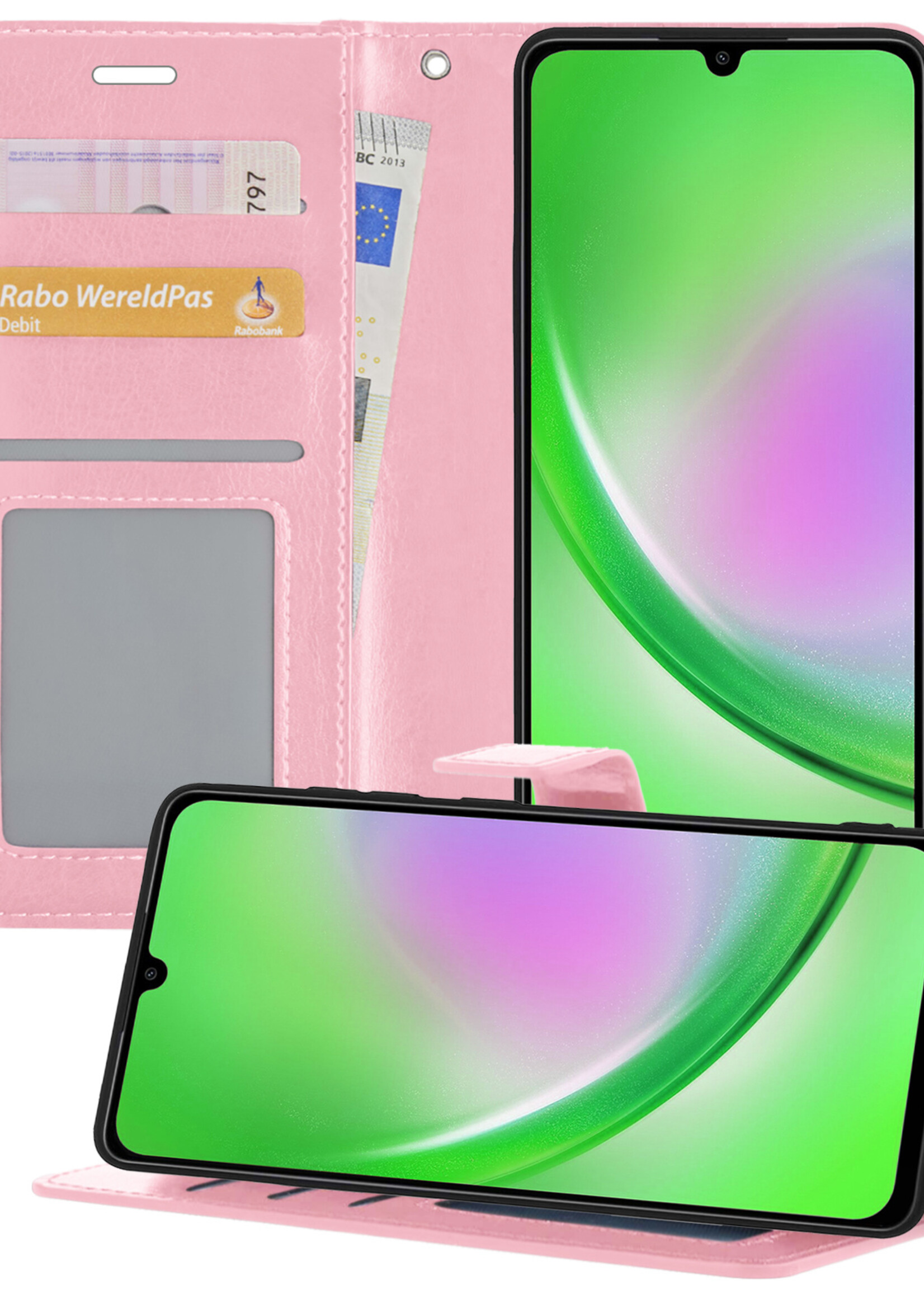 Hoesje Geschikt voor Samsung A34 Hoesje Book Case Hoes Wallet Cover - Hoes Geschikt voor Samsung Galaxy A34 Hoesje Bookcase Hoes - Lichtroze