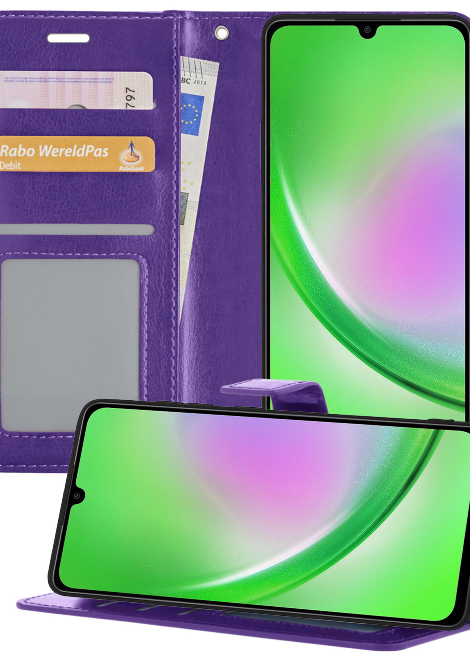 LUQ Hoesje Geschikt voor Samsung A34 Hoesje Book Case Hoes Wallet Cover - Hoes Geschikt voor Samsung Galaxy A34 Hoesje Bookcase Hoes - Paars