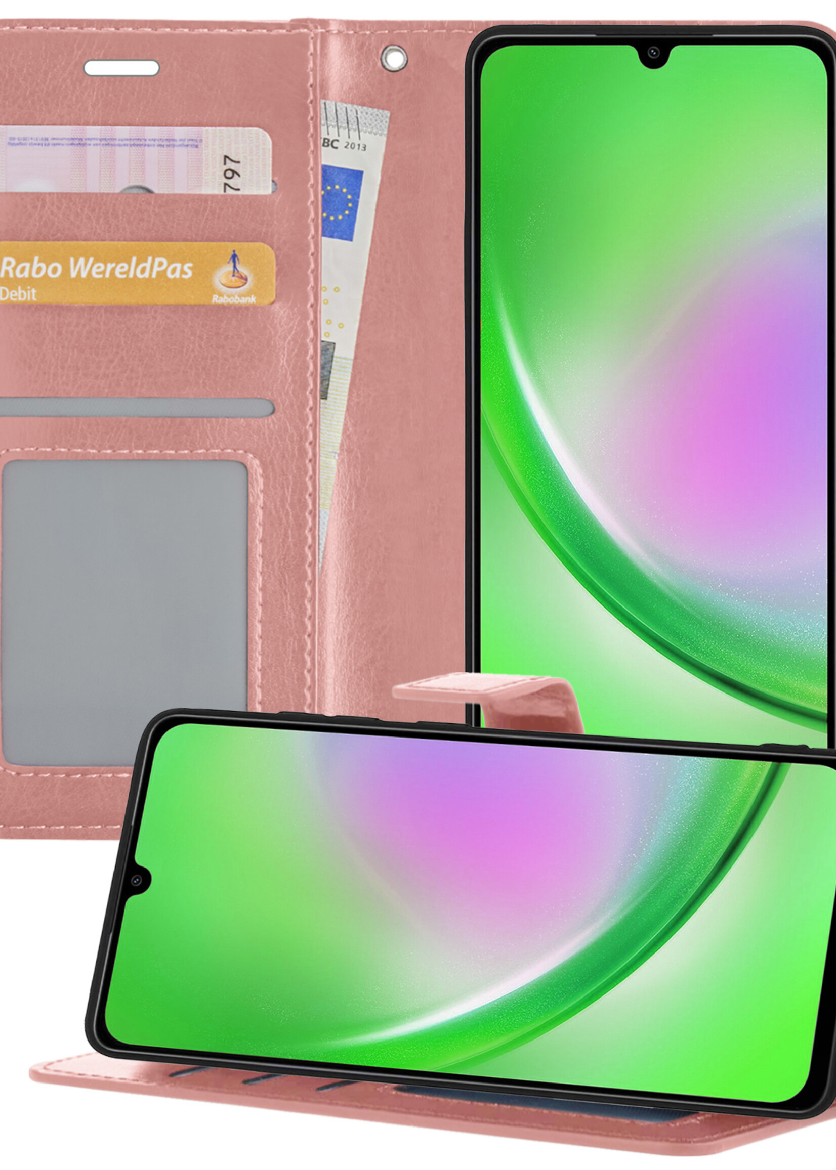 LUQ Hoesje Geschikt voor Samsung A34 Hoesje Book Case Hoes Wallet Cover - Hoes Geschikt voor Samsung Galaxy A34 Hoesje Bookcase Hoes - Rosé goud