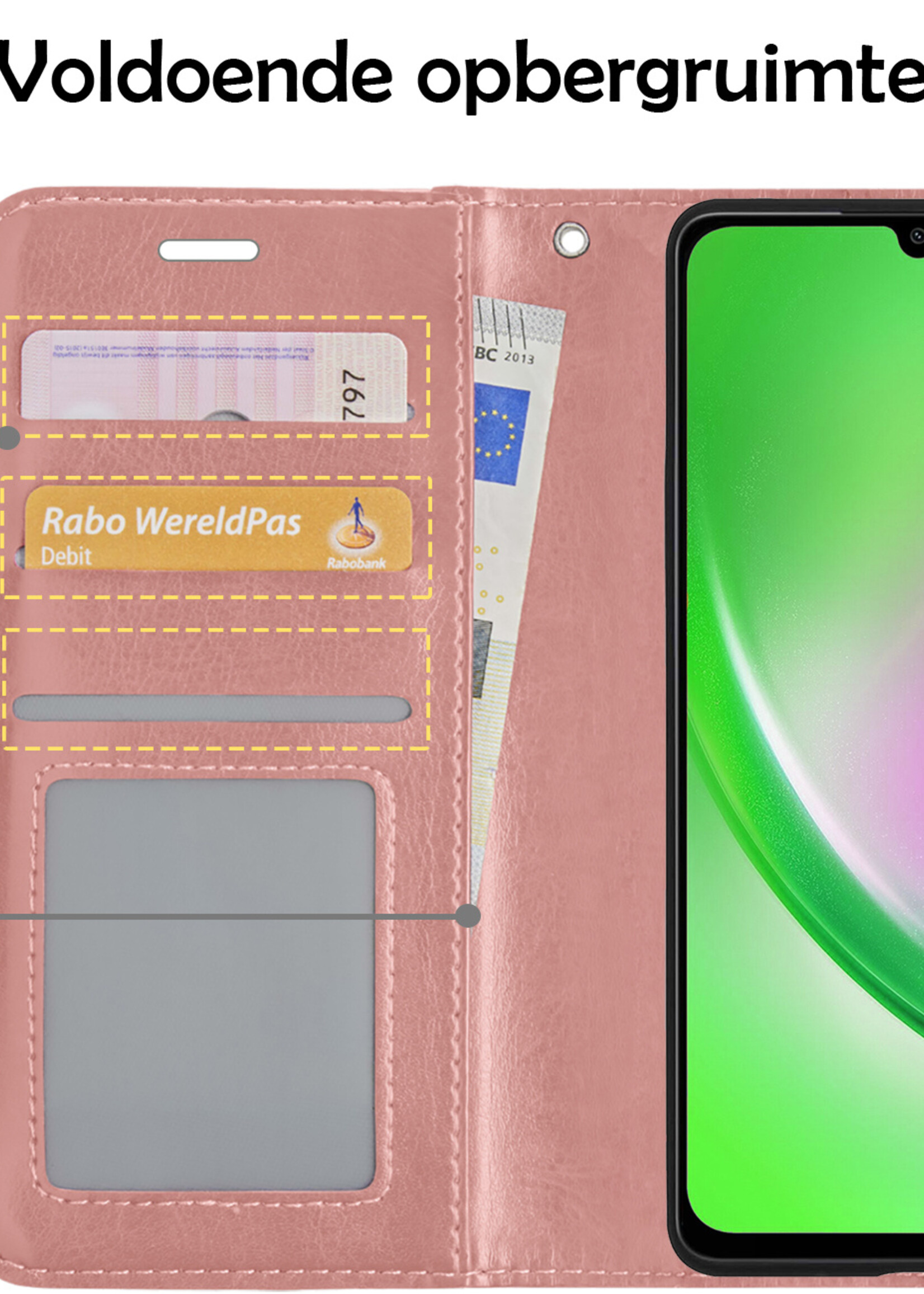 LUQ Hoesje Geschikt voor Samsung A34 Hoesje Book Case Hoes Wallet Cover - Hoes Geschikt voor Samsung Galaxy A34 Hoesje Bookcase Hoes - Rosé goud