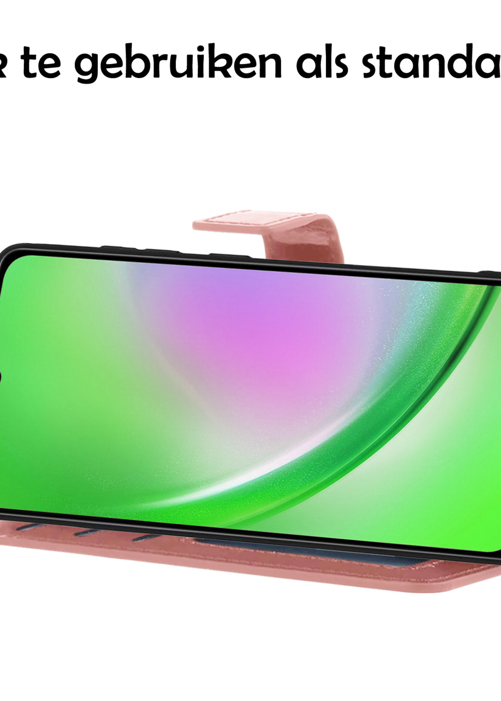 LUQ Hoesje Geschikt voor Samsung A34 Hoesje Book Case Hoes Wallet Cover - Hoes Geschikt voor Samsung Galaxy A34 Hoesje Bookcase Hoes - Rosé goud