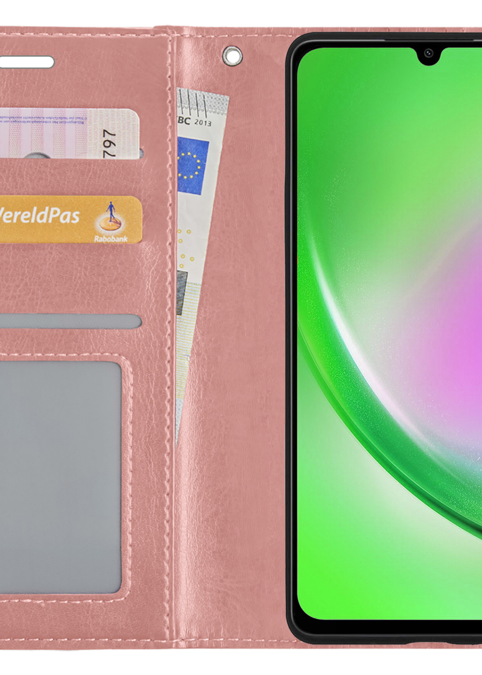 LUQ Hoesje Geschikt voor Samsung A34 Hoesje Book Case Hoes Wallet Cover - Hoes Geschikt voor Samsung Galaxy A34 Hoesje Bookcase Hoes - Rosé goud