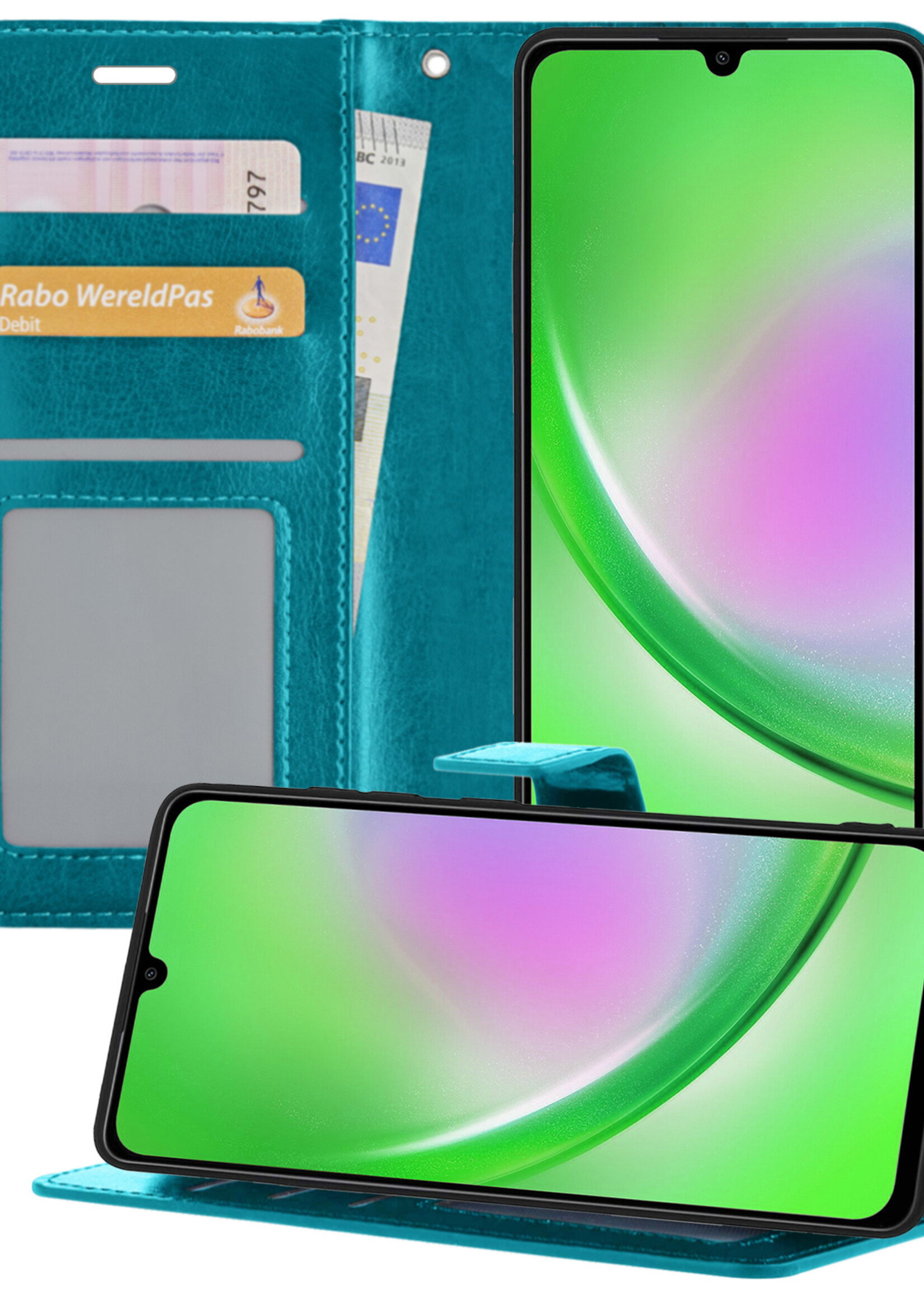 LUQ Hoesje Geschikt voor Samsung A34 Hoesje Book Case Hoes Wallet Cover - Hoes Geschikt voor Samsung Galaxy A34 Hoesje Bookcase Hoes - Turquoise