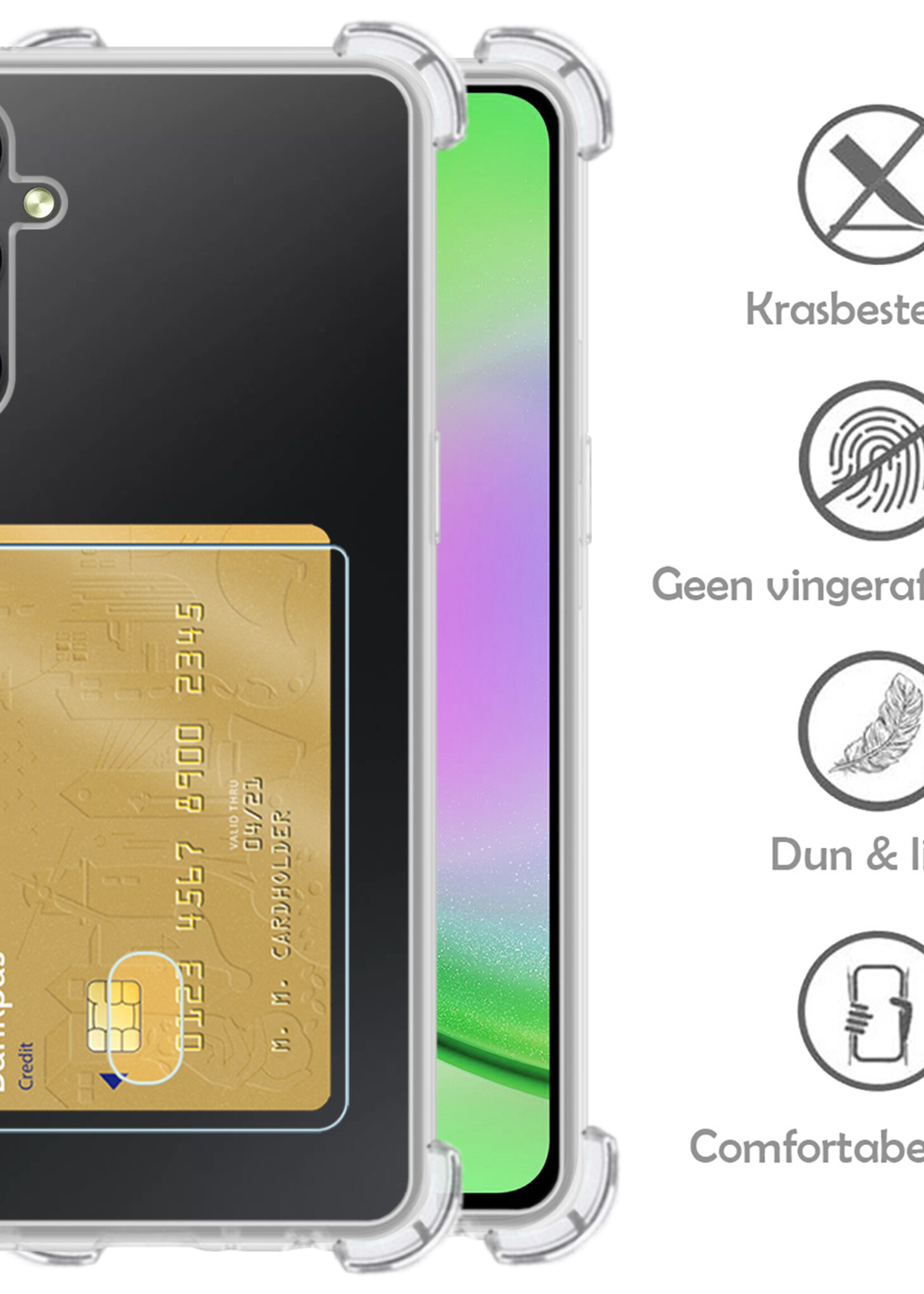 LUQ Hoesje Geschikt voor Samsung A34 Hoesje Case Pashouder Cover Siliconen - Hoes Geschikt voor Samsung Galaxy A34 Hoesje Met Kaarthouder - Transparant