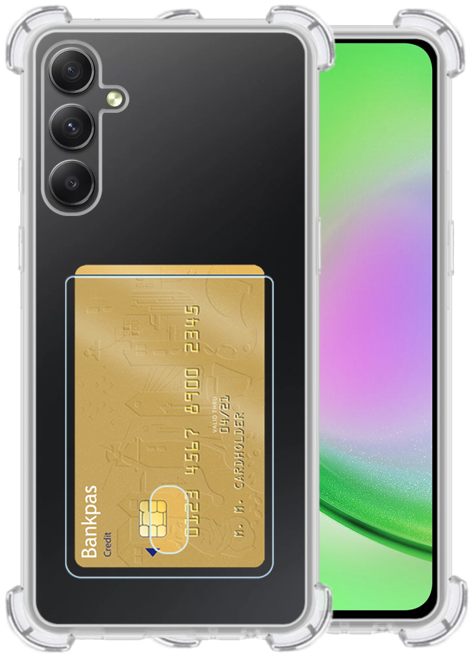 LUQ Hoesje Geschikt voor Samsung A34 Hoesje Case Pashouder Cover Siliconen - Hoes Geschikt voor Samsung Galaxy A34 Hoesje Met Kaarthouder - Transparant