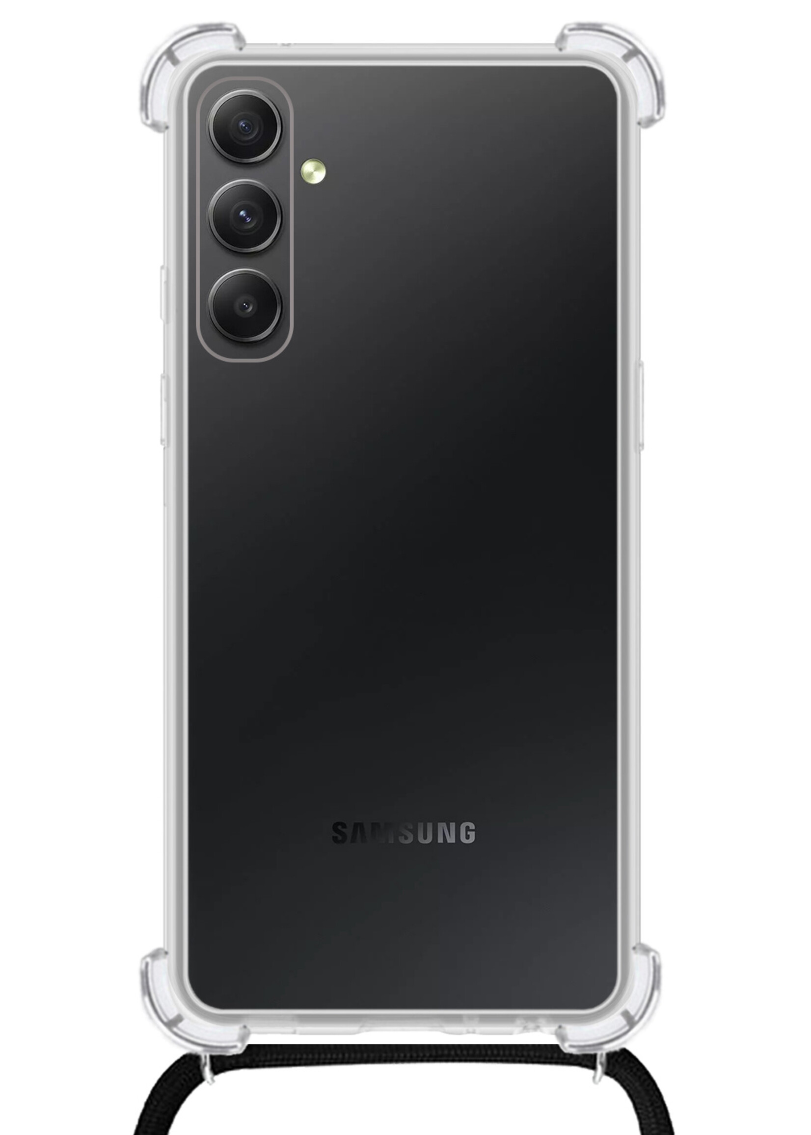 LUQ Hoesje Geschikt voor Samsung A34 Hoesje Shockproof Case Siliconen Hoes Met Koord - Transparant