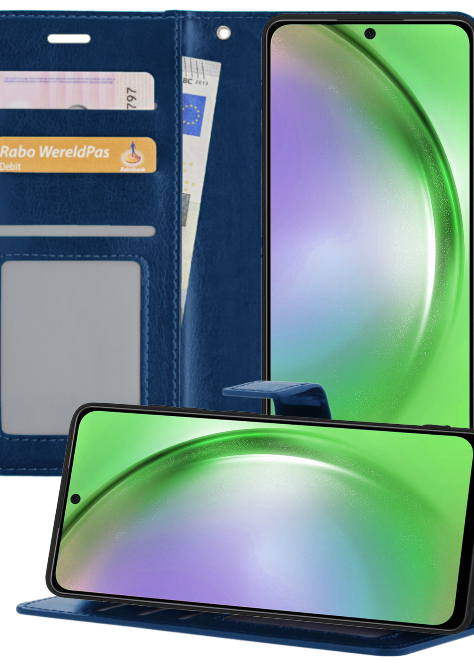 LUQ Hoesje Geschikt voor Samsung A54 Hoesje Book Case Hoes Wallet Cover - Hoes Geschikt voor Samsung Galaxy A54 Hoesje Bookcase Hoes - Donkerblauw