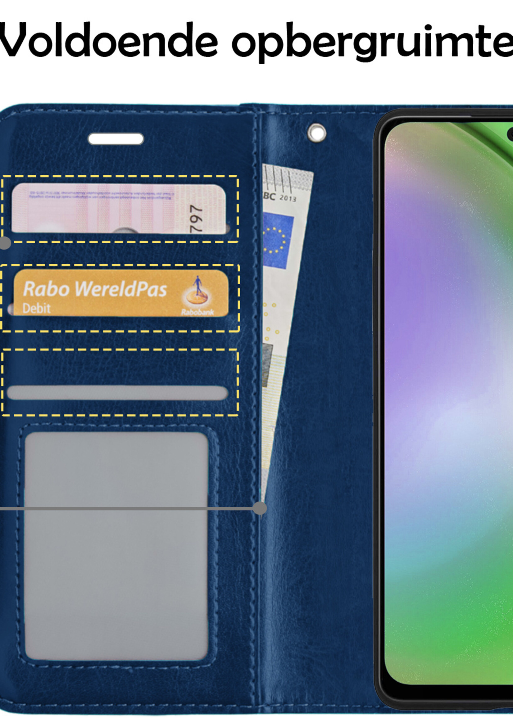LUQ Hoesje Geschikt voor Samsung A54 Hoesje Book Case Hoes Wallet Cover - Hoes Geschikt voor Samsung Galaxy A54 Hoesje Bookcase Hoes - Donkerblauw