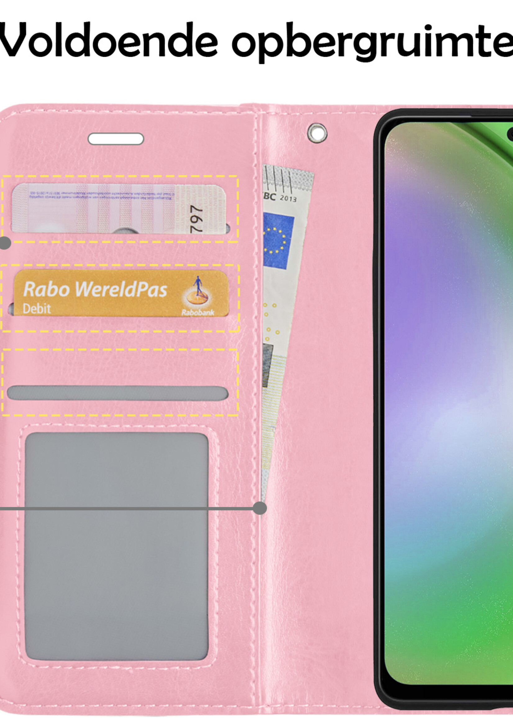 LUQ Hoesje Geschikt voor Samsung A54 Hoesje Book Case Hoes Wallet Cover - Hoes Geschikt voor Samsung Galaxy A54 Hoesje Bookcase Hoes - Lichtroze