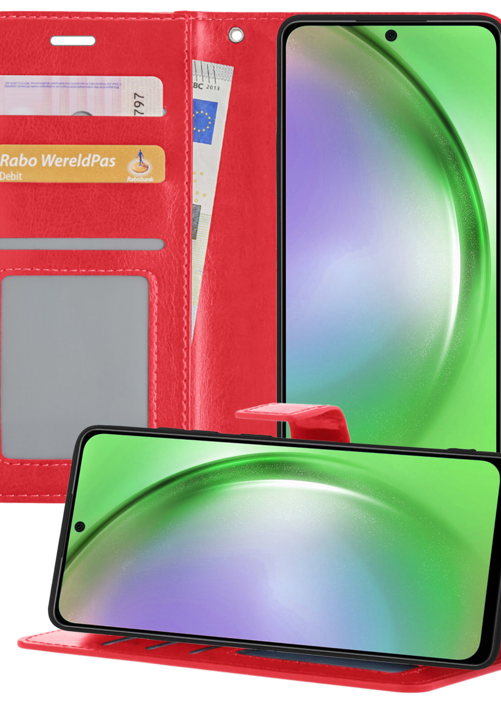 LUQ Hoesje Geschikt voor Samsung A54 Hoesje Book Case Hoes Wallet Cover - Hoes Geschikt voor Samsung Galaxy A54 Hoesje Bookcase Hoes - Rood