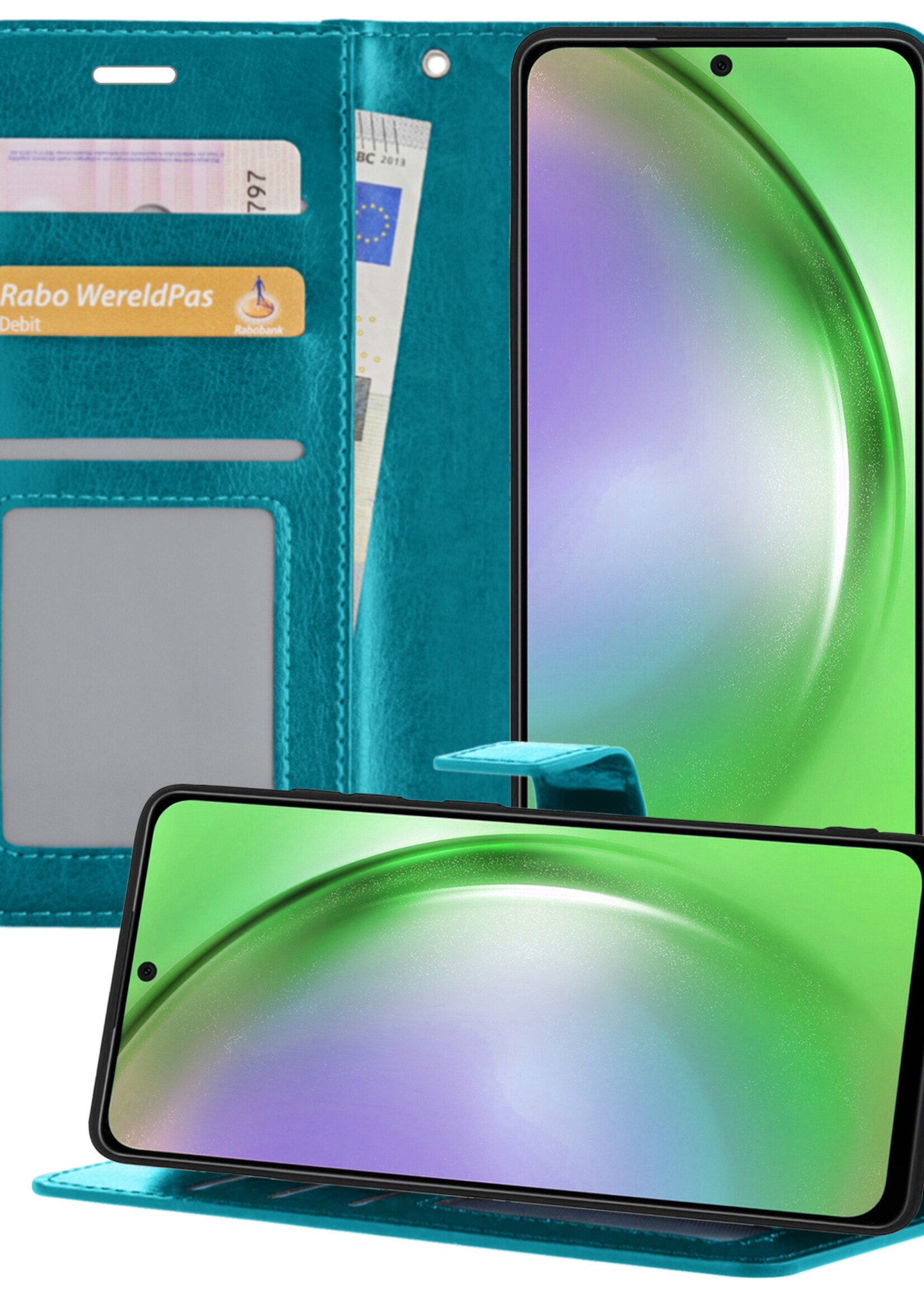 LUQ Hoesje Geschikt voor Samsung A54 Hoesje Book Case Hoes Wallet Cover - Hoes Geschikt voor Samsung Galaxy A54 Hoesje Bookcase Hoes - Turquoise