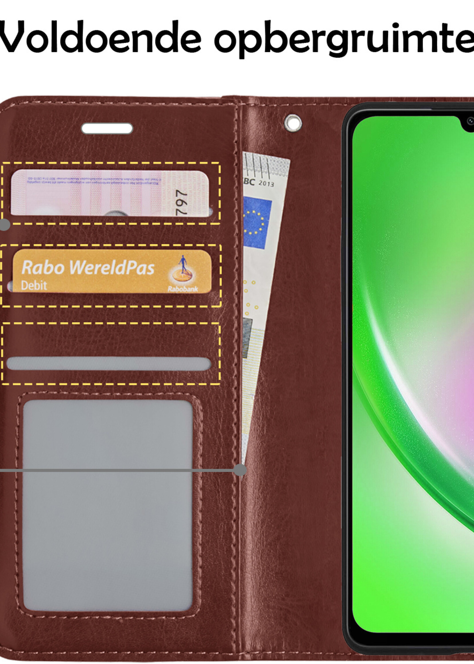 LUQ Hoesje Geschikt voor Samsung A34 Hoesje Book Case Hoes Wallet Cover Met Screenprotector - Hoes Geschikt voor Samsung Galaxy A34 Hoesje Bookcase Hoes - Bruin
