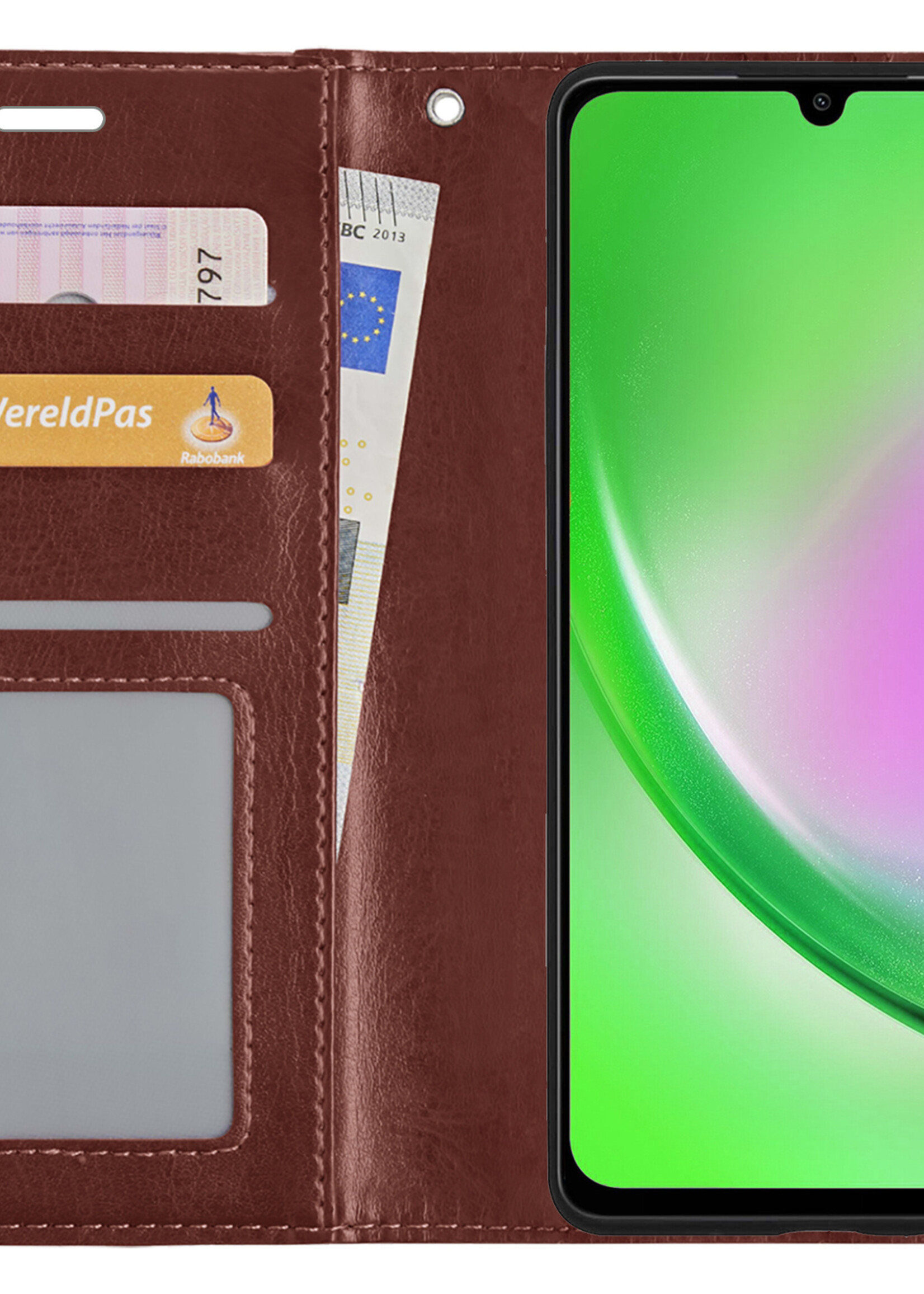 LUQ Hoesje Geschikt voor Samsung A34 Hoesje Book Case Hoes Wallet Cover Met Screenprotector - Hoes Geschikt voor Samsung Galaxy A34 Hoesje Bookcase Hoes - Bruin