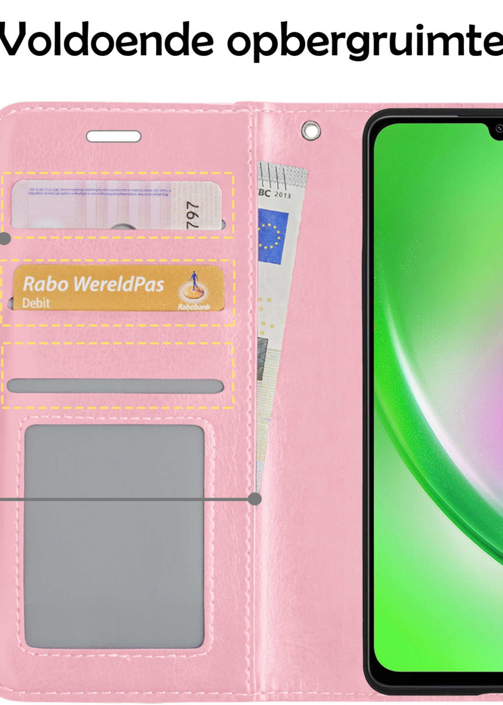 LUQ Hoesje Geschikt voor Samsung A34 Hoesje Book Case Hoes Wallet Cover Met Screenprotector - Hoes Geschikt voor Samsung Galaxy A34 Hoesje Bookcase Hoes - Lichtroze