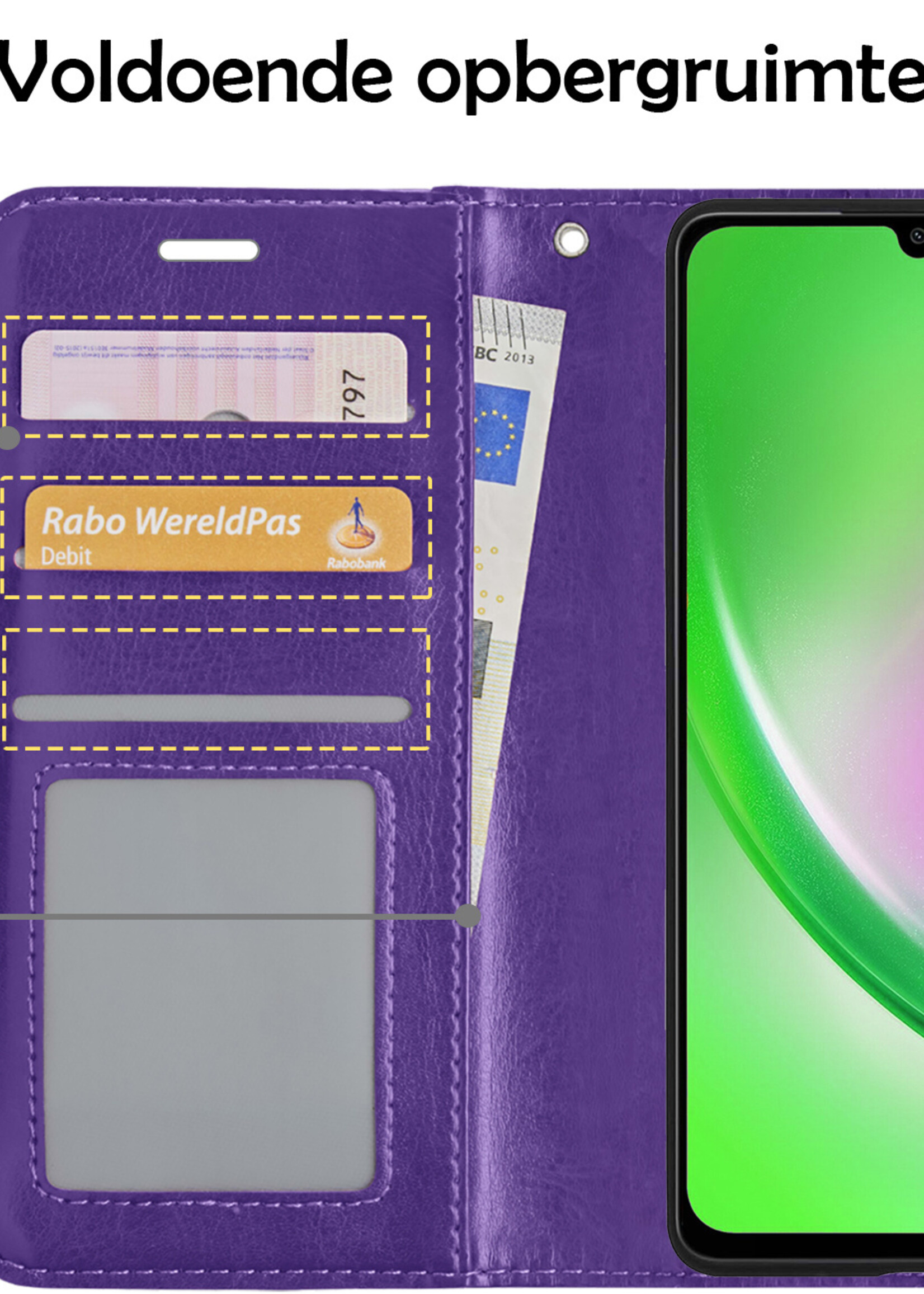 LUQ Hoesje Geschikt voor Samsung A34 Hoesje Book Case Hoes Wallet Cover Met Screenprotector - Hoes Geschikt voor Samsung Galaxy A34 Hoesje Bookcase Hoes - Paars