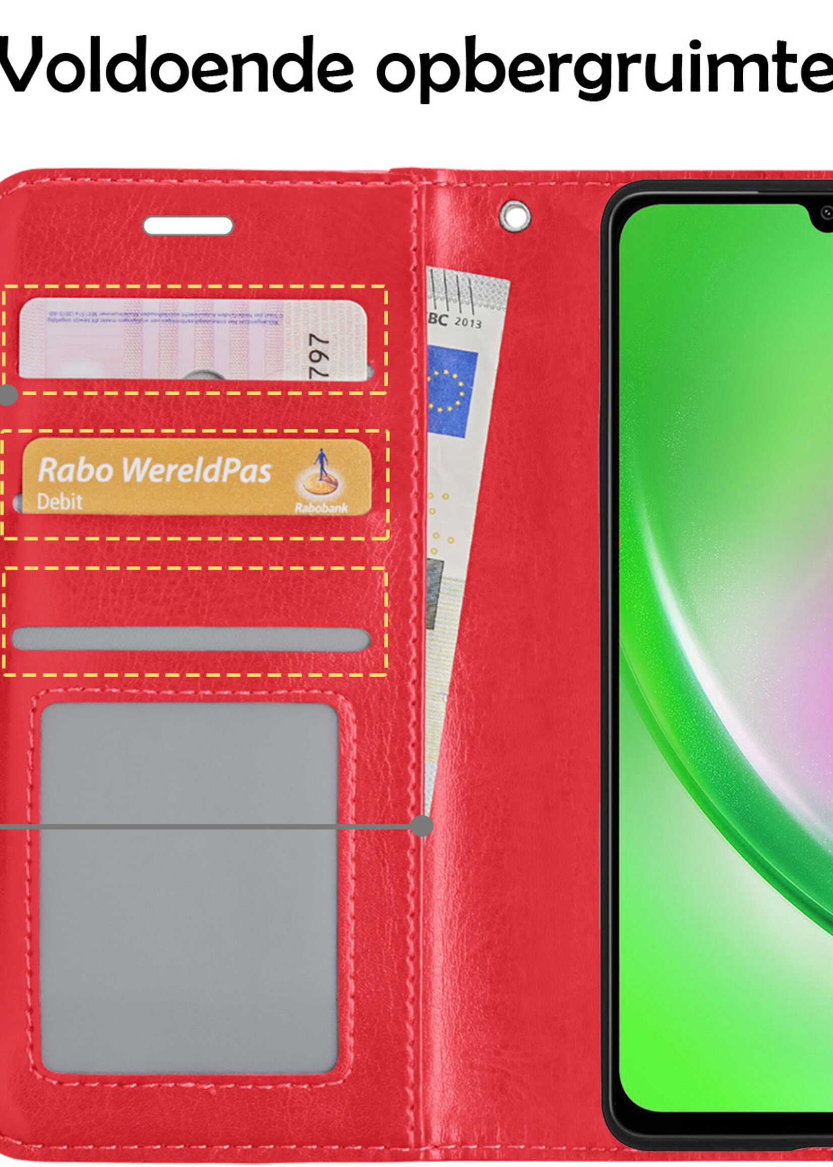 LUQ Hoesje Geschikt voor Samsung A34 Hoesje Book Case Hoes Wallet Cover Met Screenprotector - Hoes Geschikt voor Samsung Galaxy A34 Hoesje Bookcase Hoes - Rood