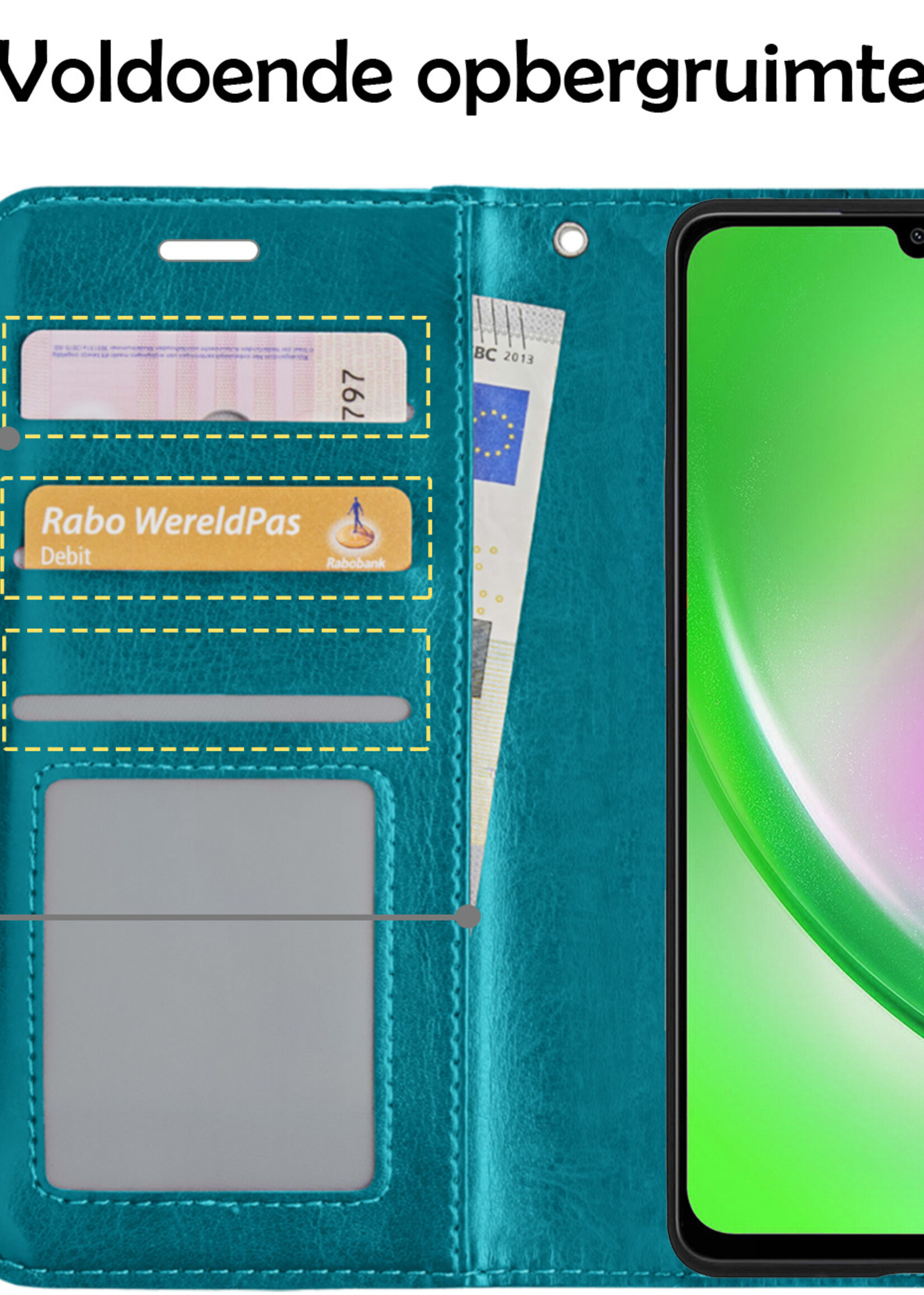 LUQ Hoesje Geschikt voor Samsung A34 Hoesje Book Case Hoes Wallet Cover Met Screenprotector - Hoes Geschikt voor Samsung Galaxy A34 Hoesje Bookcase Hoes - Turquoise