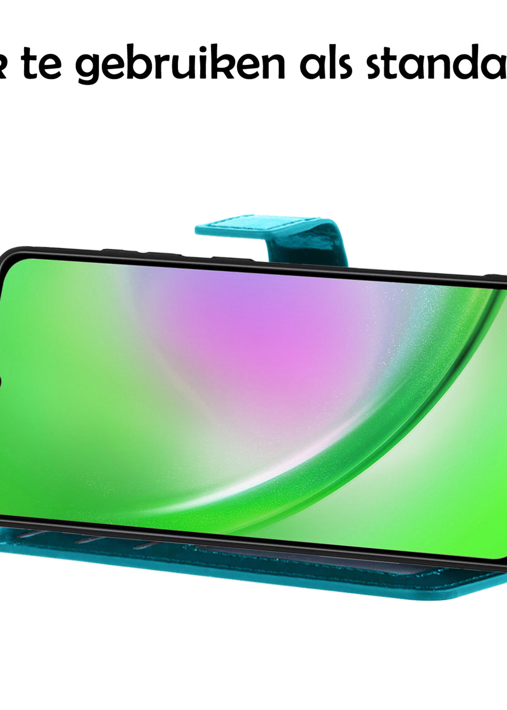 LUQ Hoesje Geschikt voor Samsung A34 Hoesje Book Case Hoes Wallet Cover Met Screenprotector - Hoes Geschikt voor Samsung Galaxy A34 Hoesje Bookcase Hoes - Turquoise