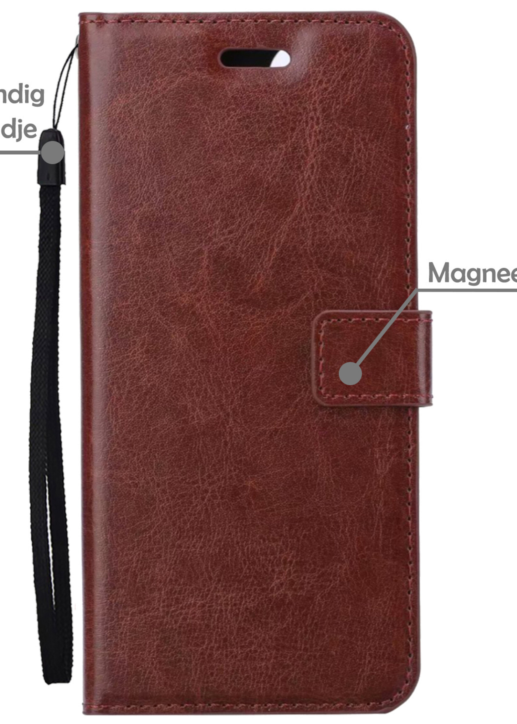 LUQ Hoesje Geschikt voor Samsung A34 Hoesje Book Case Hoes Wallet Cover Met 2x Screenprotector - Hoes Geschikt voor Samsung Galaxy A34 Hoesje Bookcase Hoes - Bruin