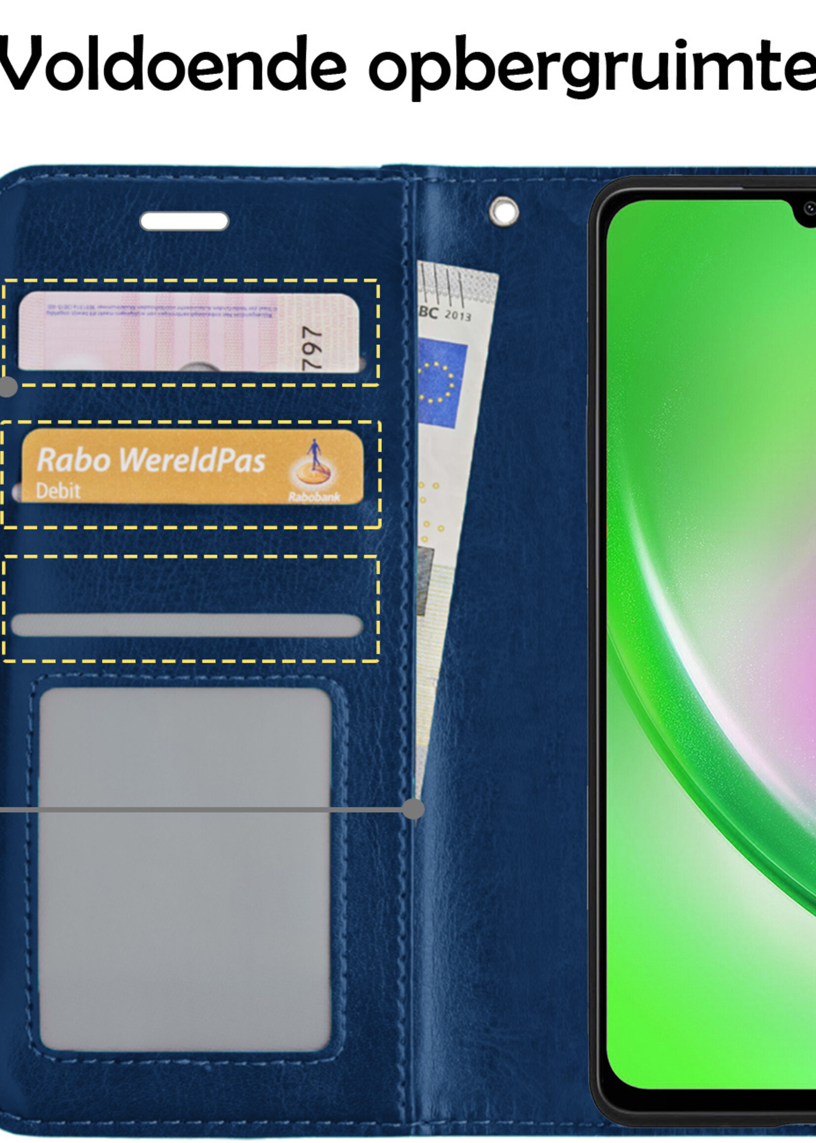 LUQ Hoesje Geschikt voor Samsung A34 Hoesje Book Case Hoes Wallet Cover Met 2x Screenprotector - Hoes Geschikt voor Samsung Galaxy A34 Hoesje Bookcase Hoes - Donkerblauw