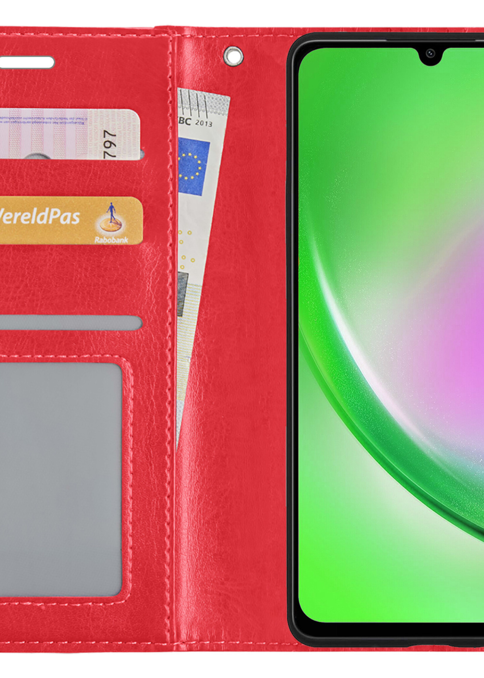 LUQ Hoesje Geschikt voor Samsung A34 Hoesje Book Case Hoes Wallet Cover Met 2x Screenprotector - Hoes Geschikt voor Samsung Galaxy A34 Hoesje Bookcase Hoes - Rood