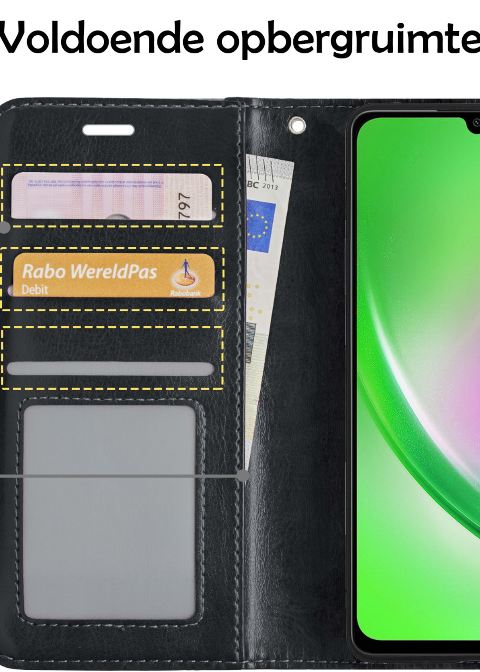 LUQ Hoesje Geschikt voor Samsung A34 Hoesje Book Case Hoes Wallet Cover Met 2x Screenprotector - Hoes Geschikt voor Samsung Galaxy A34 Hoesje Bookcase Hoes - Zwart