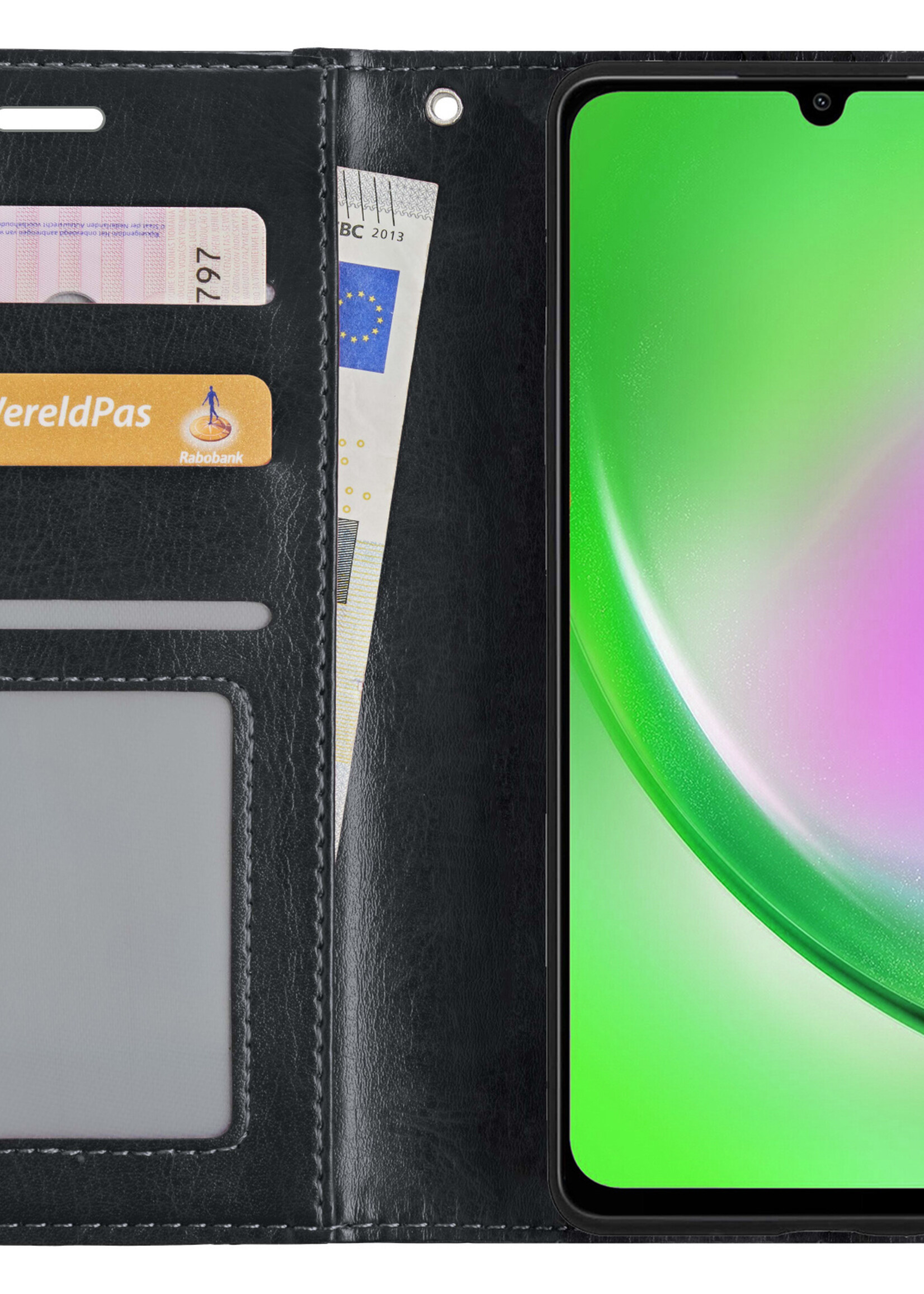 LUQ Hoesje Geschikt voor Samsung A34 Hoesje Book Case Hoes Wallet Cover Met 2x Screenprotector - Hoes Geschikt voor Samsung Galaxy A34 Hoesje Bookcase Hoes - Zwart