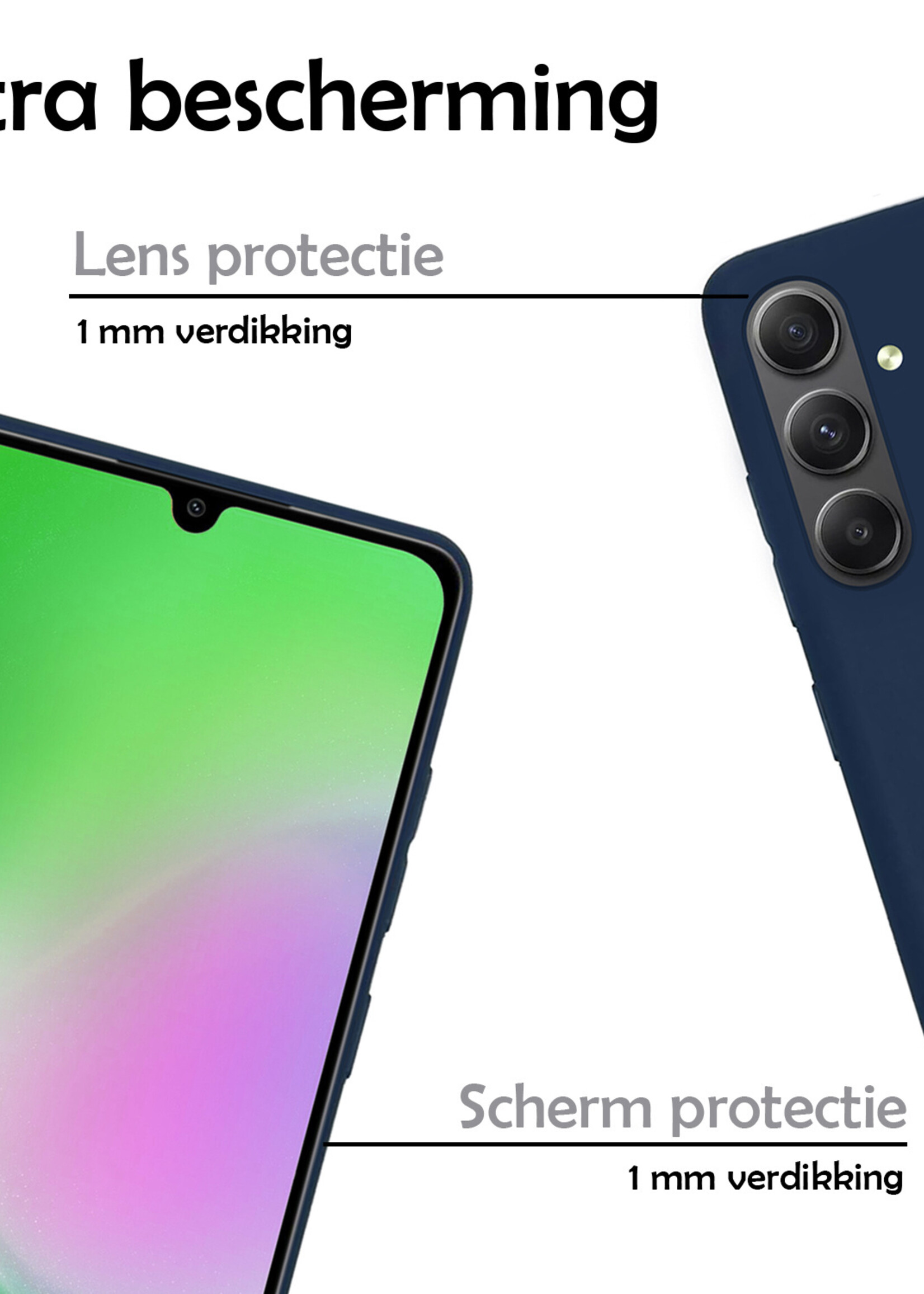 LUQ Hoesje Geschikt voor Samsung A34 Hoesje Siliconen Case Met Screenprotector - Hoes Geschikt voor Samsung Galaxy A34 Hoes Siliconen - Donkerblauw
