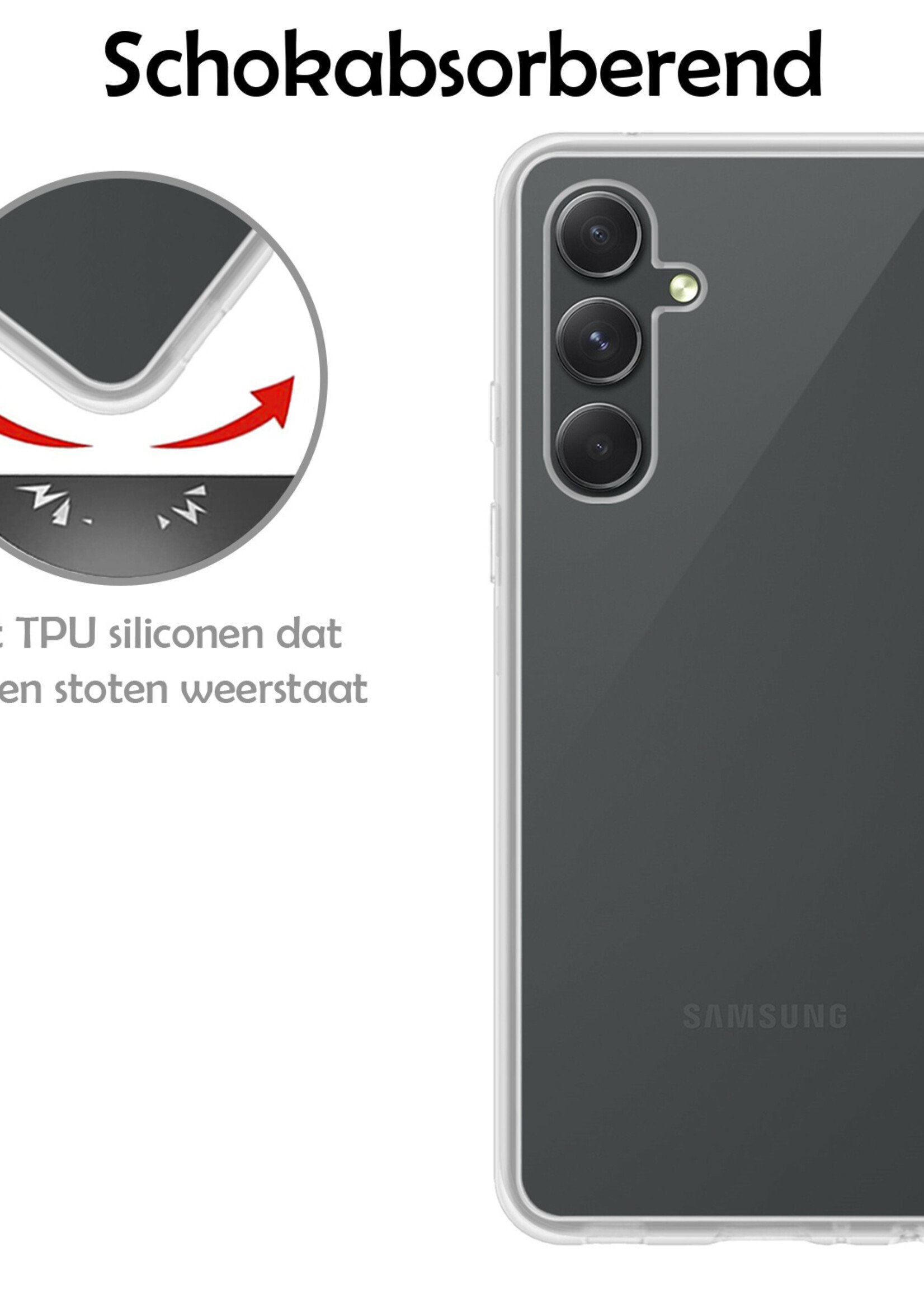 Hoesje Geschikt voor Samsung A34 Hoesje Siliconen Case Met Screenprotector - Hoes Geschikt voor Samsung Galaxy A34 Hoes Siliconen - Transparant