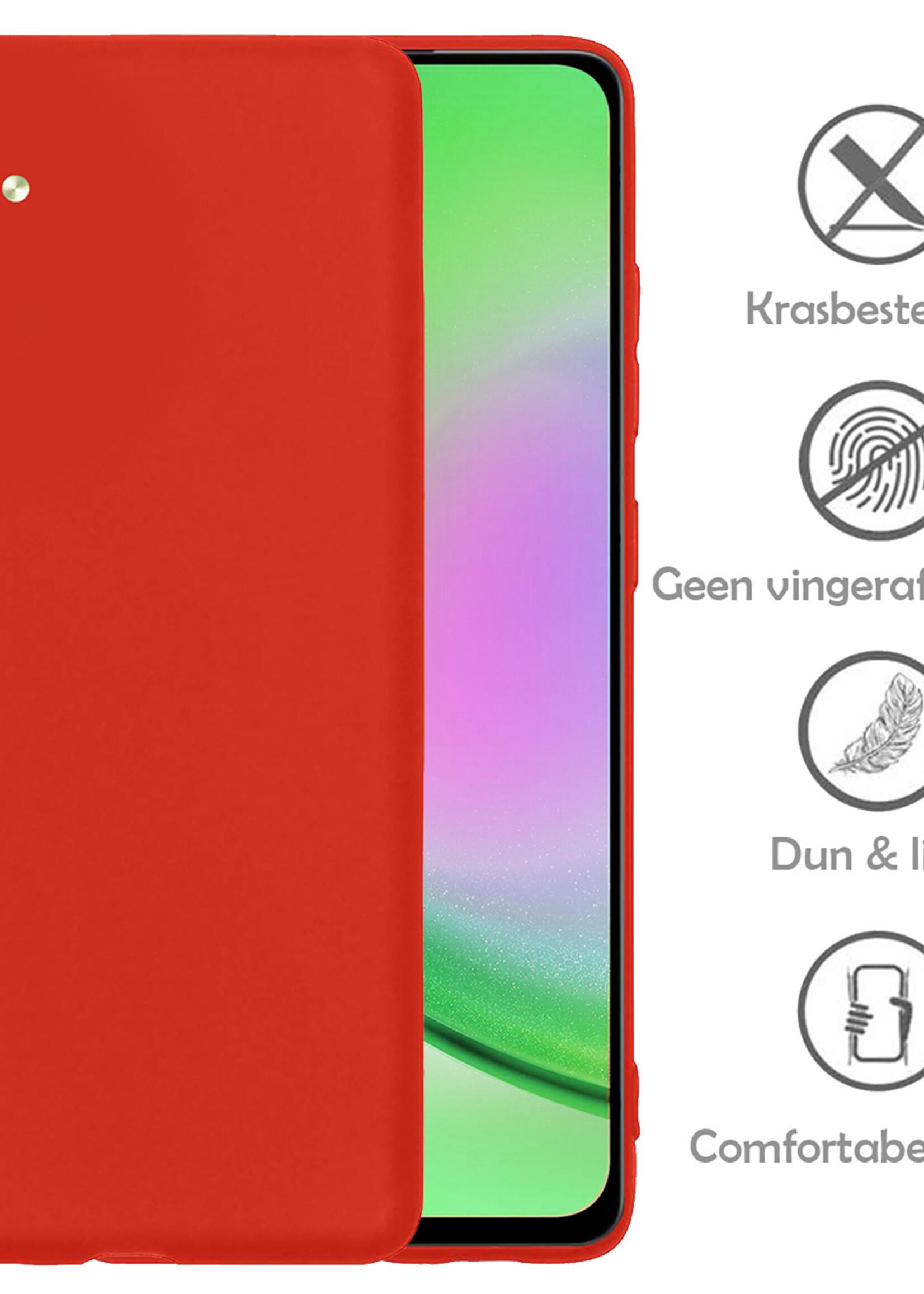 LUQ Hoesje Geschikt voor Samsung A34 Hoesje Siliconen Case Met 2x Screenprotector - Hoes Geschikt voor Samsung Galaxy A34 Hoes Siliconen - Rood
