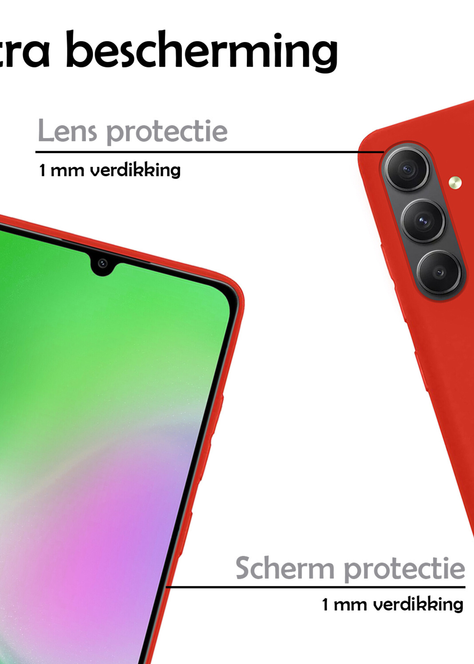 LUQ Hoesje Geschikt voor Samsung A34 Hoesje Siliconen Case Met 2x Screenprotector - Hoes Geschikt voor Samsung Galaxy A34 Hoes Siliconen - Rood