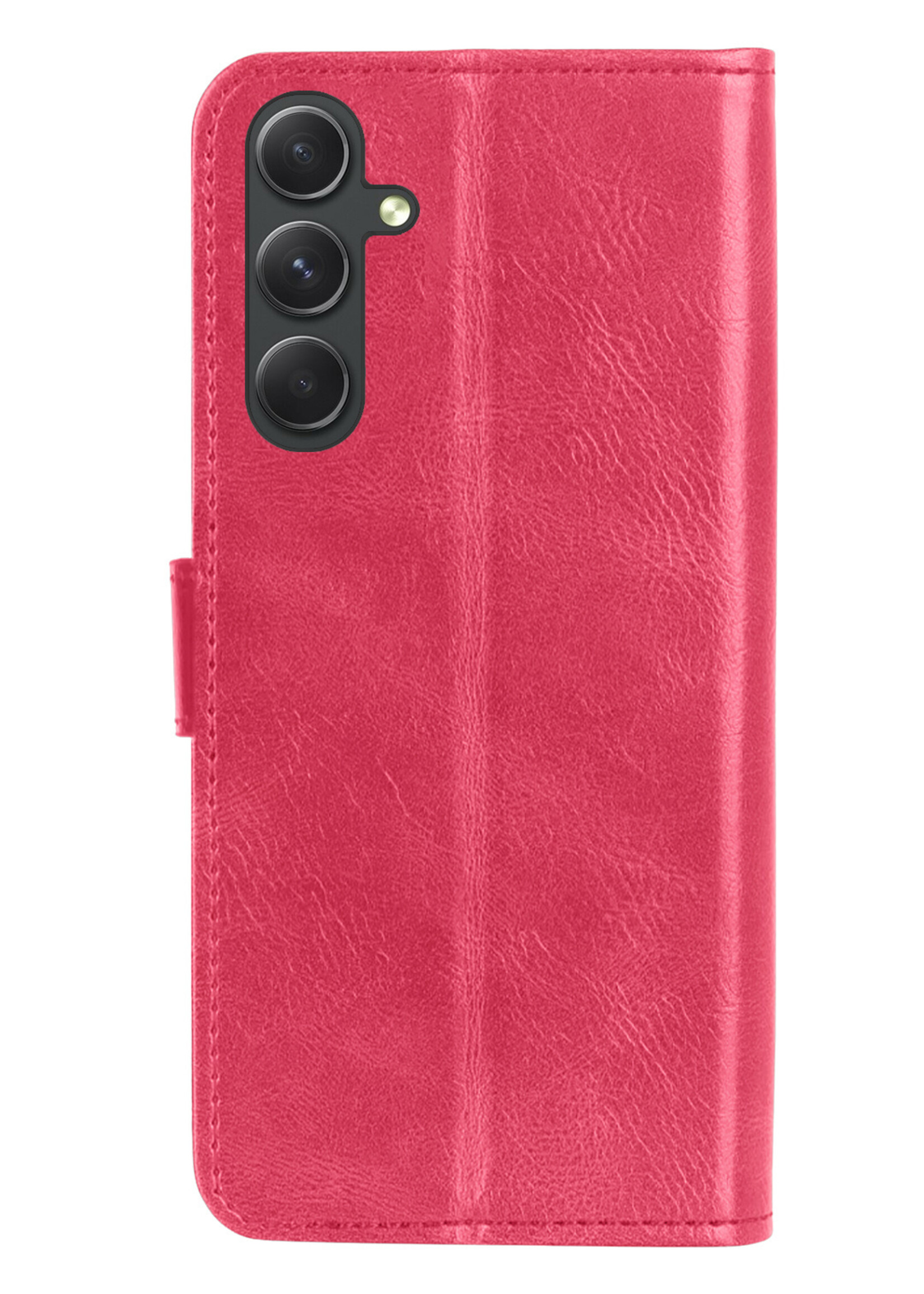 LUQ Hoesje Geschikt voor Samsung A54 Hoesje Book Case Hoes Wallet Cover Met Screenprotector - Hoes Geschikt voor Samsung Galaxy A54 Hoesje Bookcase Hoes - Donkerroze