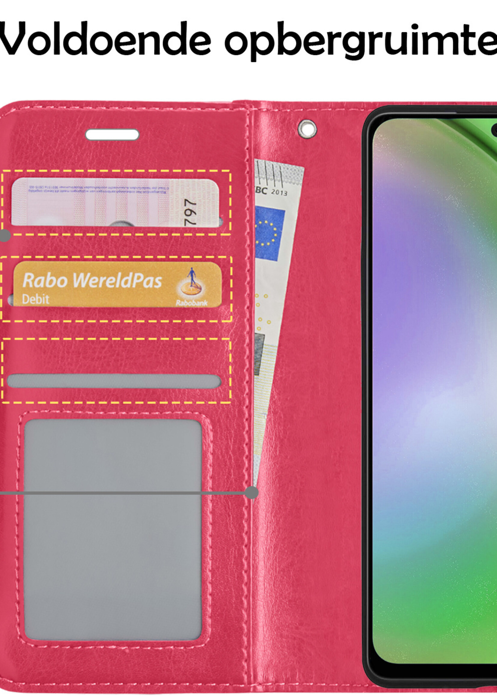 LUQ Hoesje Geschikt voor Samsung A54 Hoesje Book Case Hoes Wallet Cover Met Screenprotector - Hoes Geschikt voor Samsung Galaxy A54 Hoesje Bookcase Hoes - Donkerroze