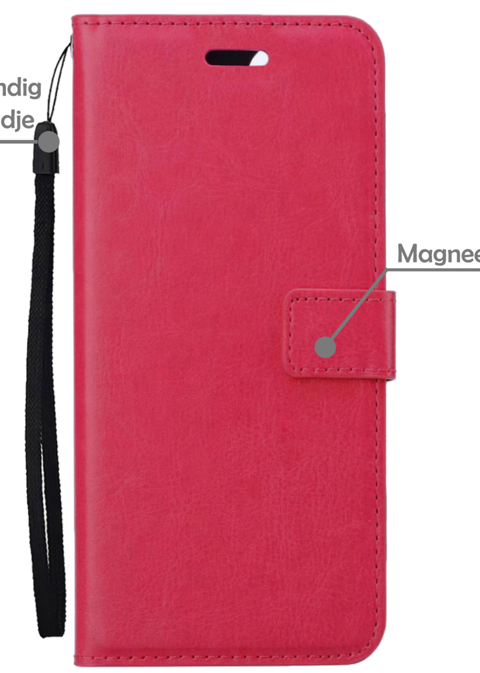 LUQ Hoesje Geschikt voor Samsung A54 Hoesje Book Case Hoes Wallet Cover Met Screenprotector - Hoes Geschikt voor Samsung Galaxy A54 Hoesje Bookcase Hoes - Donkerroze